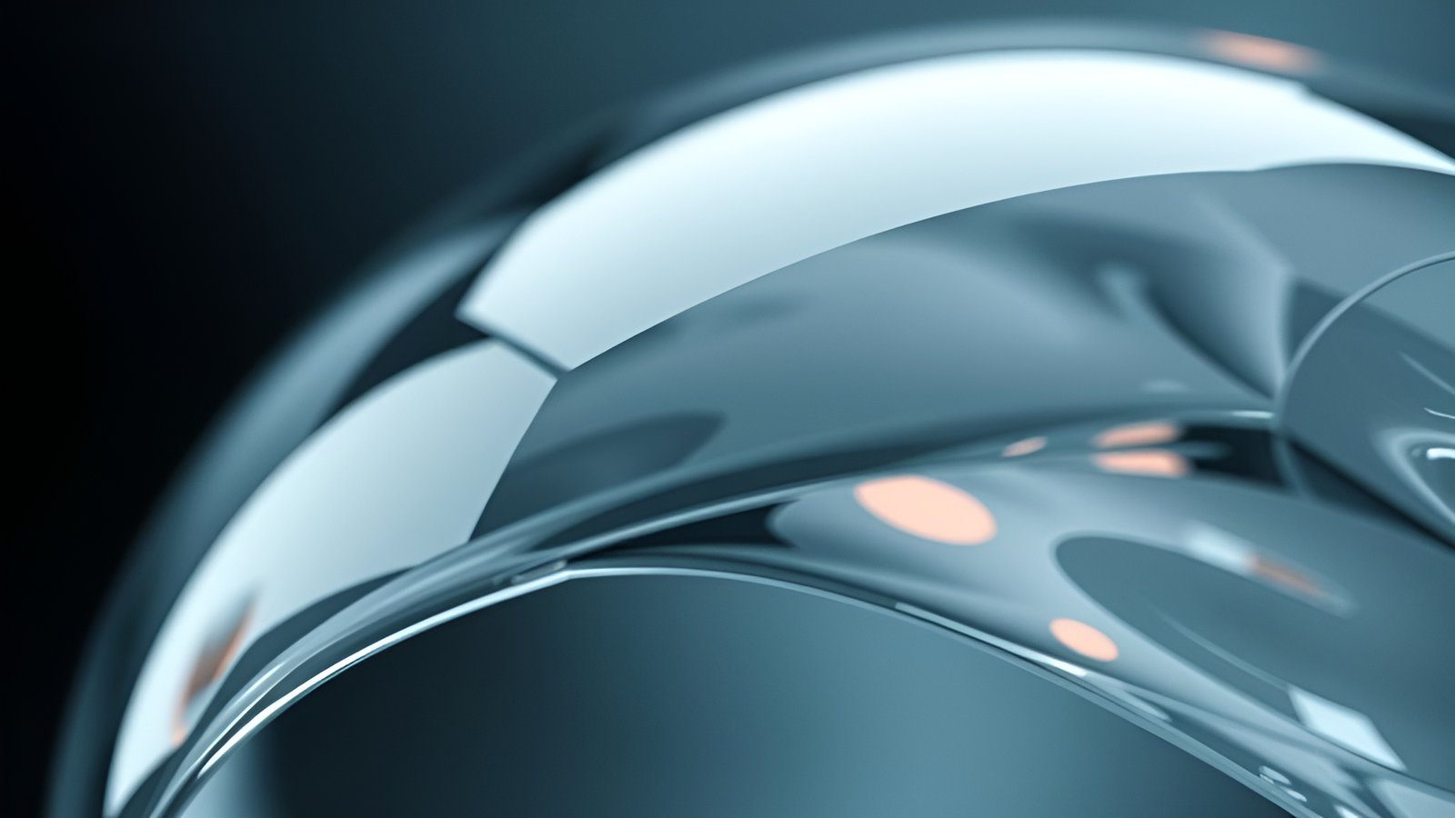 Abstract art with blue chrome curves and soft highlights