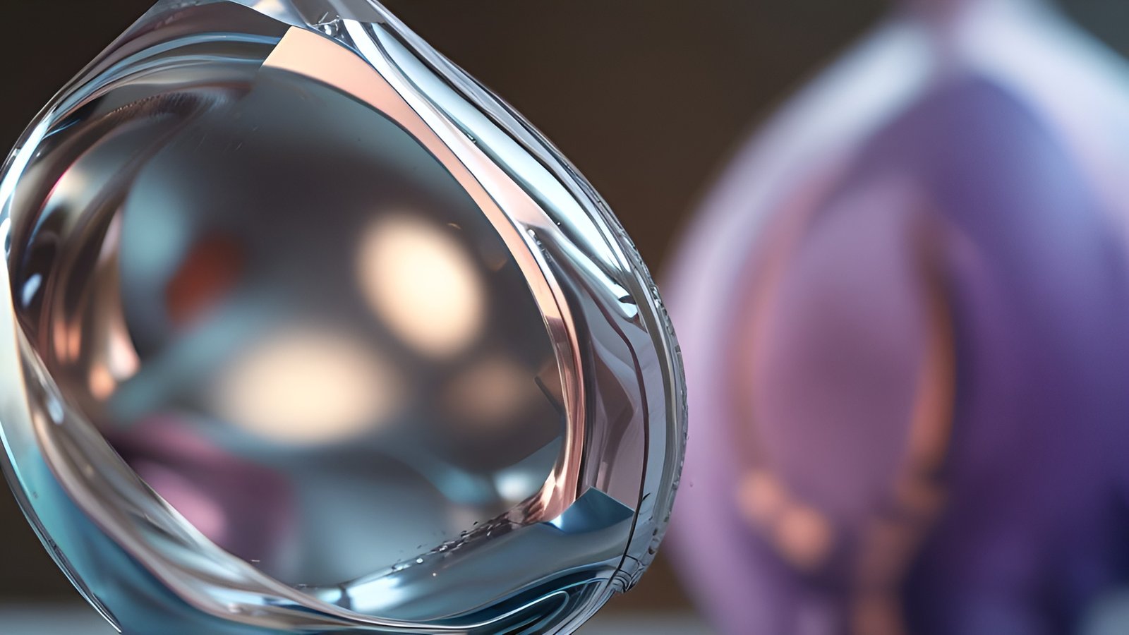 Abstract art with a glass droplet and a purple orb reflection
