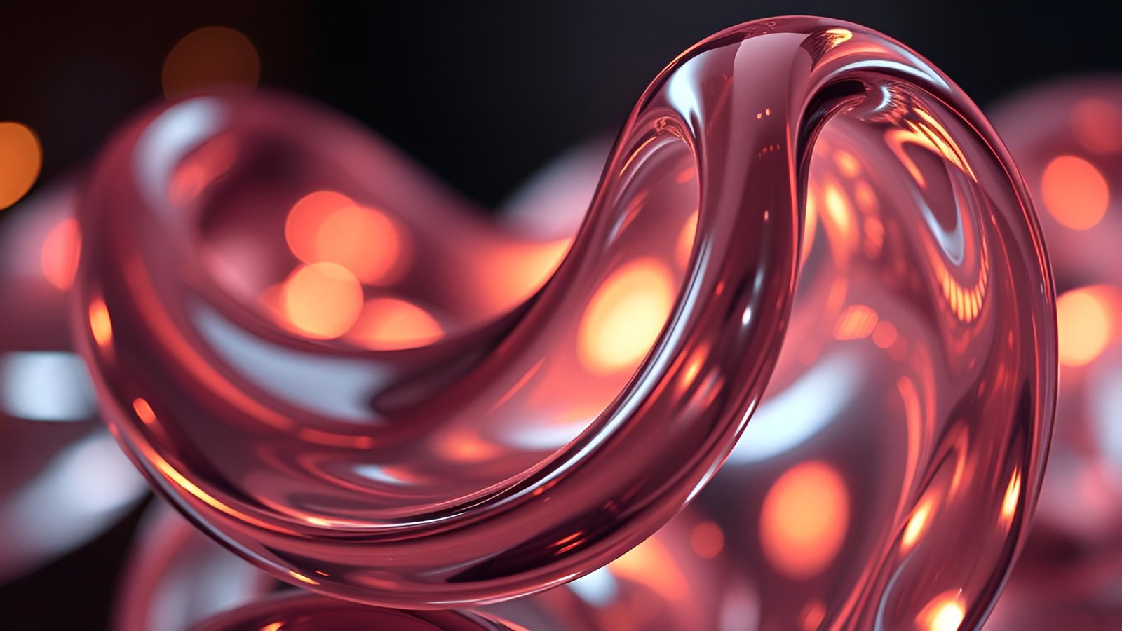 Abstract art with a red glass swirl and orange bokeh