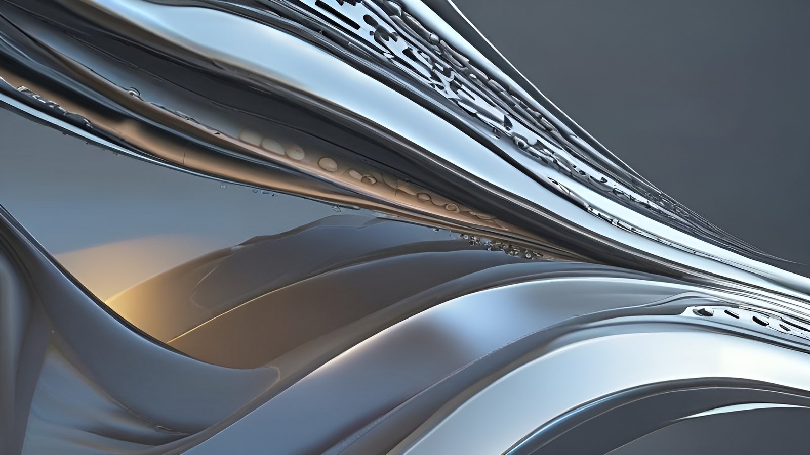 Abstract art with silver chrome curves and warm light reflections