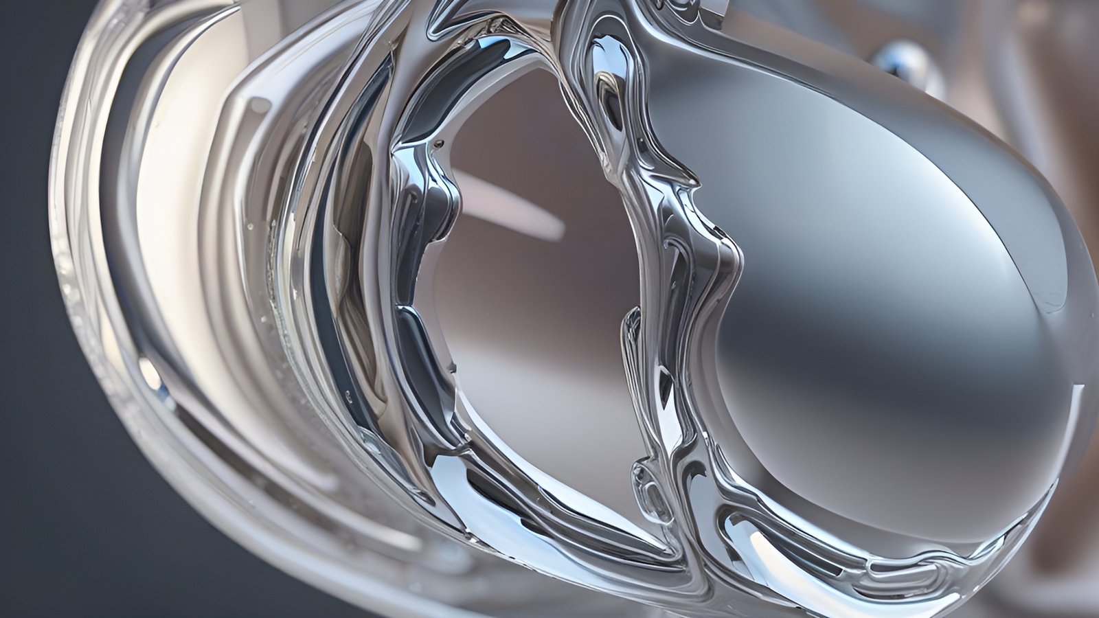 Abstract art with silver liquid chrome in smooth forms