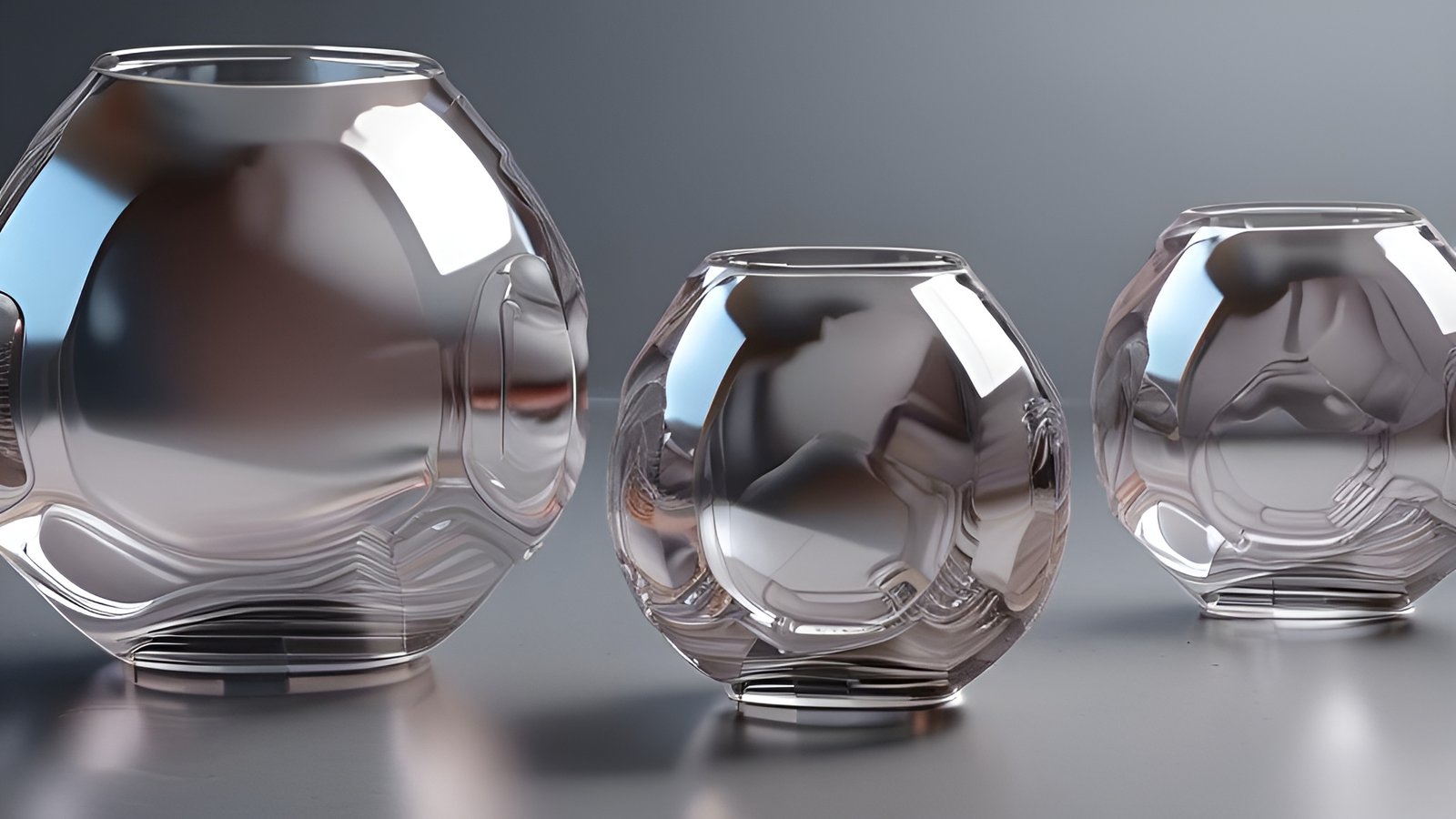 Modern art with three clear glass bowls on a studio table