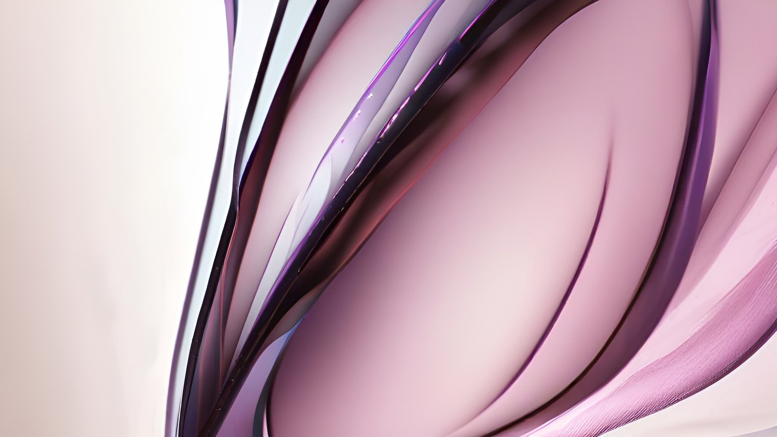 An abstract art of flowing mauve silk glass curves on a pale cream background
