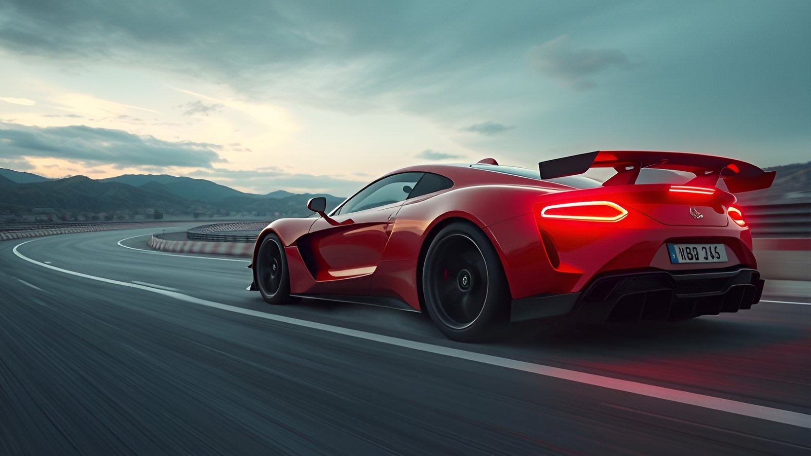 A 3d poster art red supercar on a race track with a rear wing