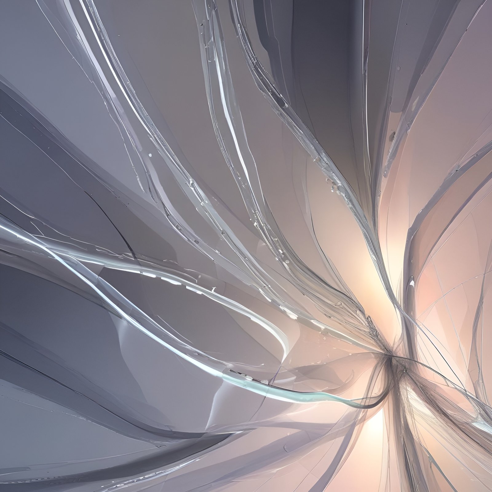 Abstract image of glass fibers radiating from center with peach glow on gray background
