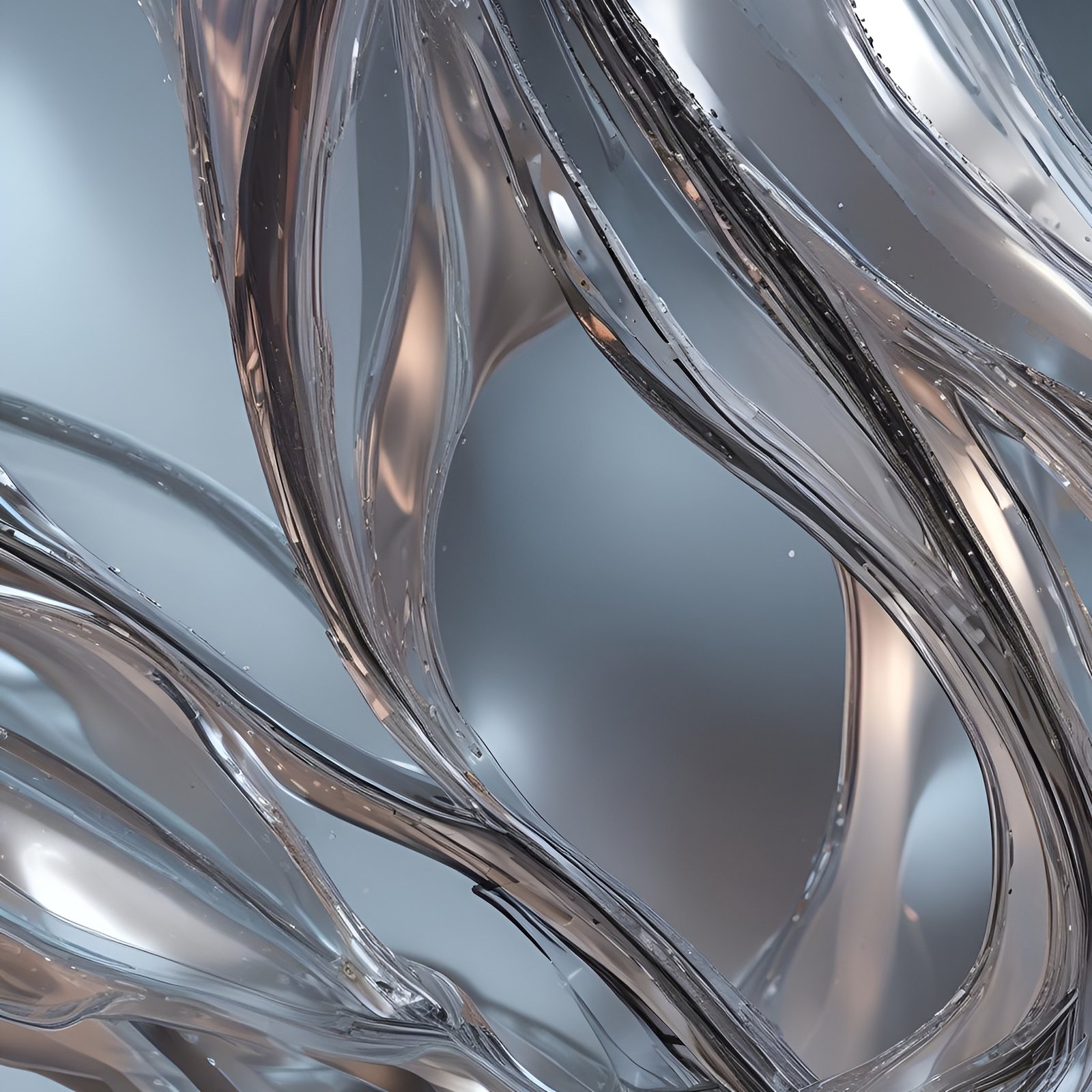 Abstract art wavy translucent glass in silver and pink shades