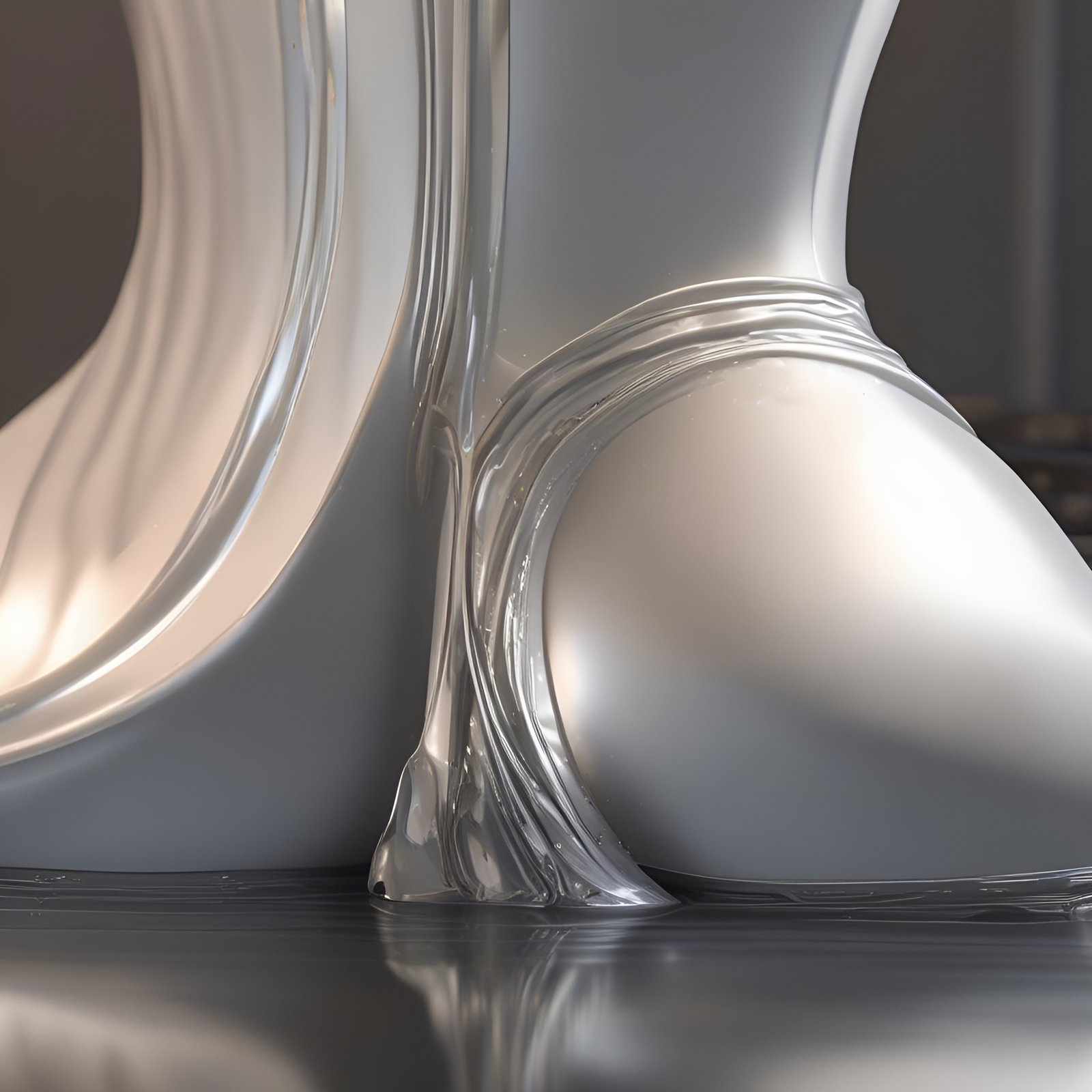 Abstract white sculpture with subtle orange glow and multiple curved forms