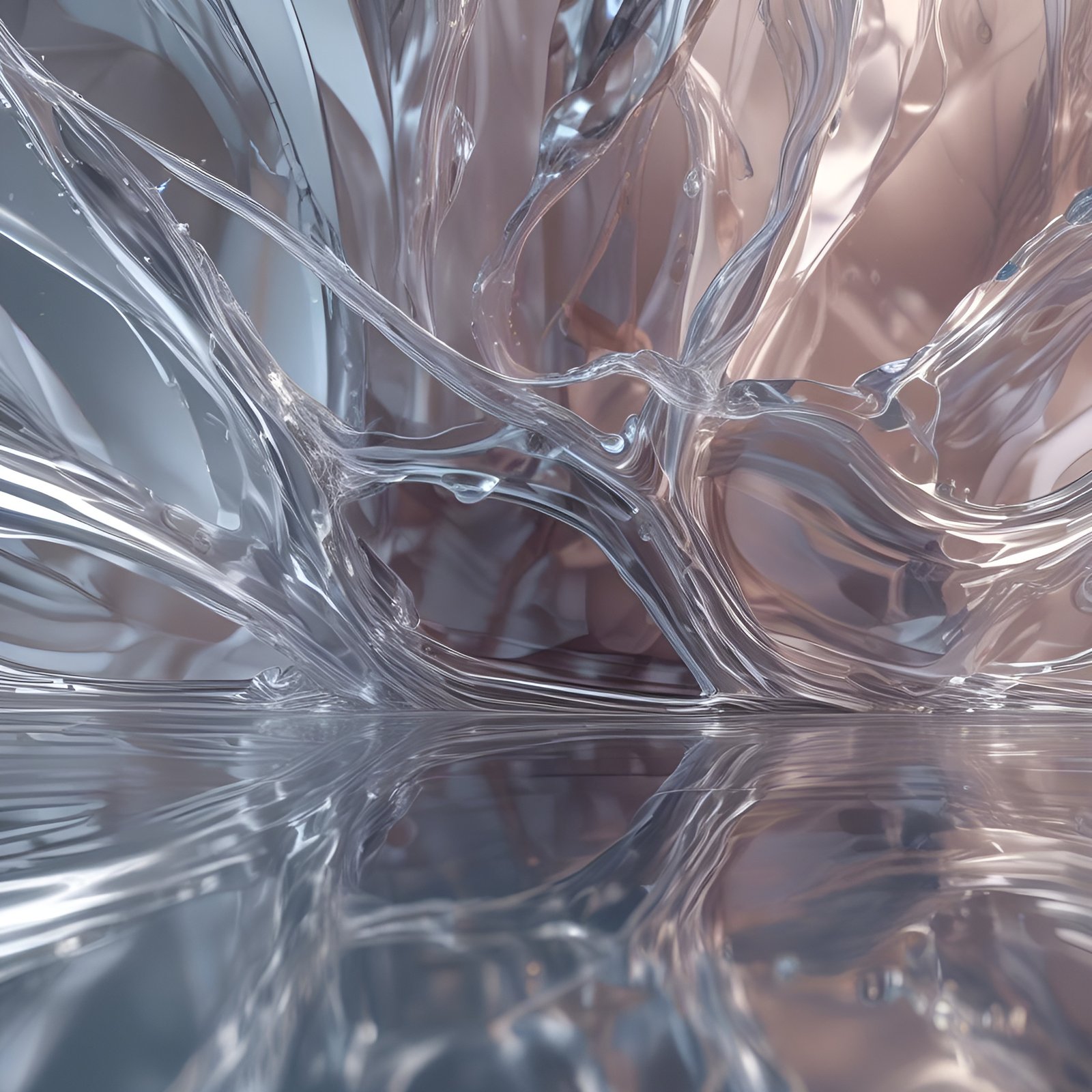 Clear glass branches over a silver pink reflection in abstract art