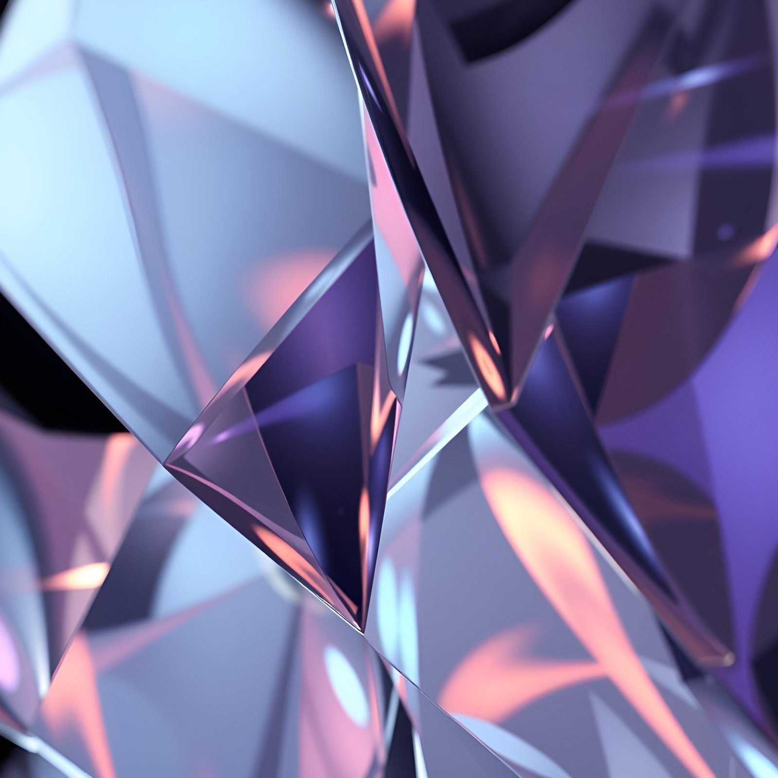 Crystal facets in purple ice blue and peach in abstract art