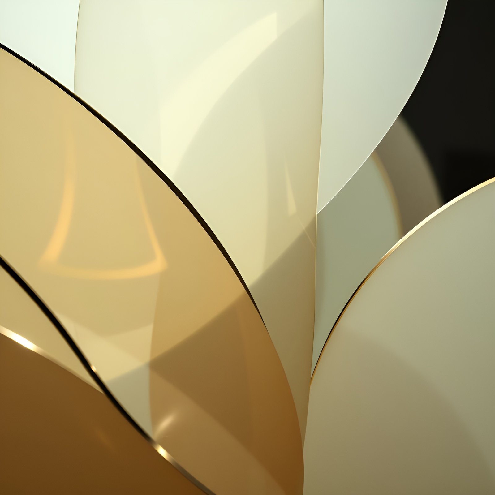 Gold and cream overlapping discs with thin gold edges in abstract art