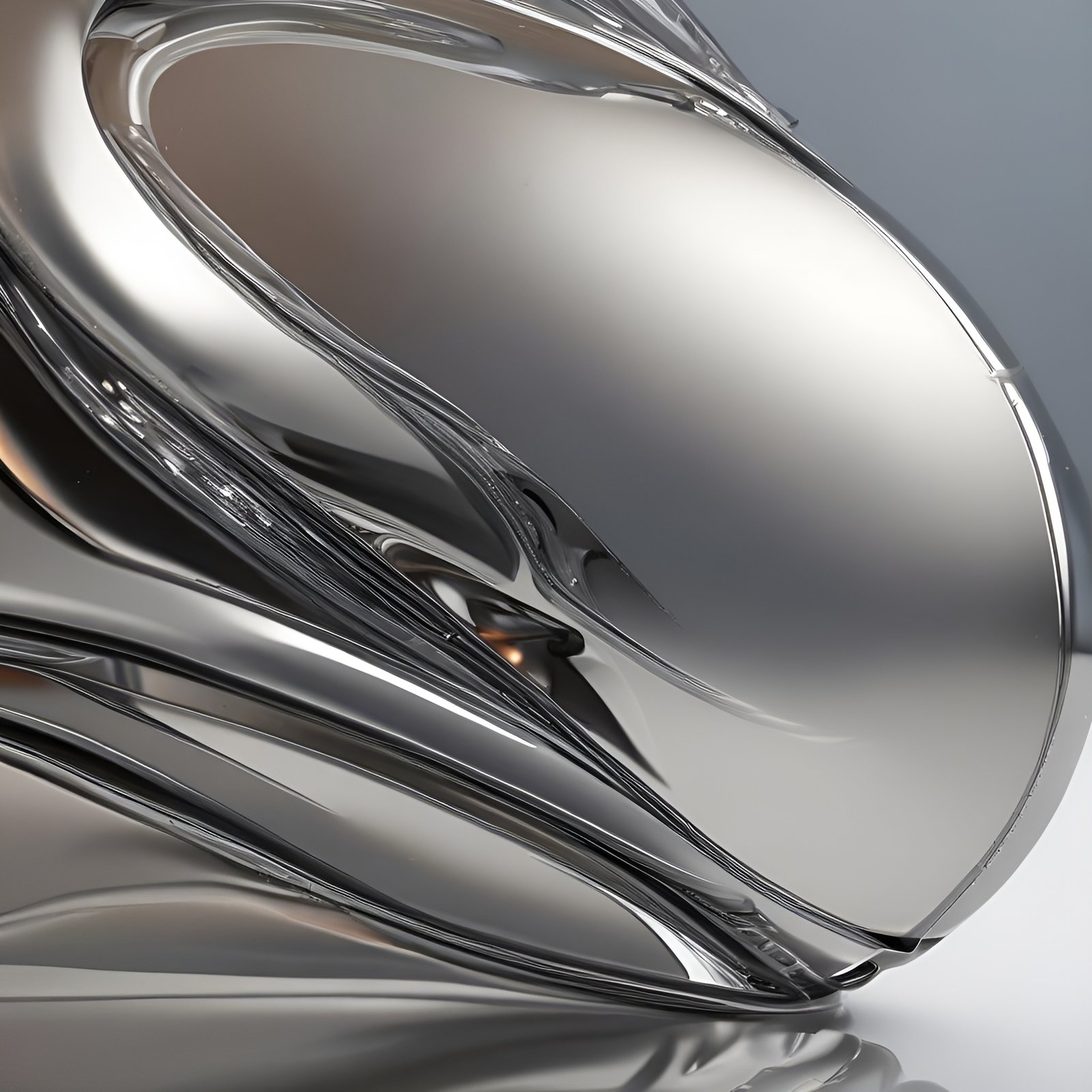Liquid chrome metal curves in steel gray in abstract art