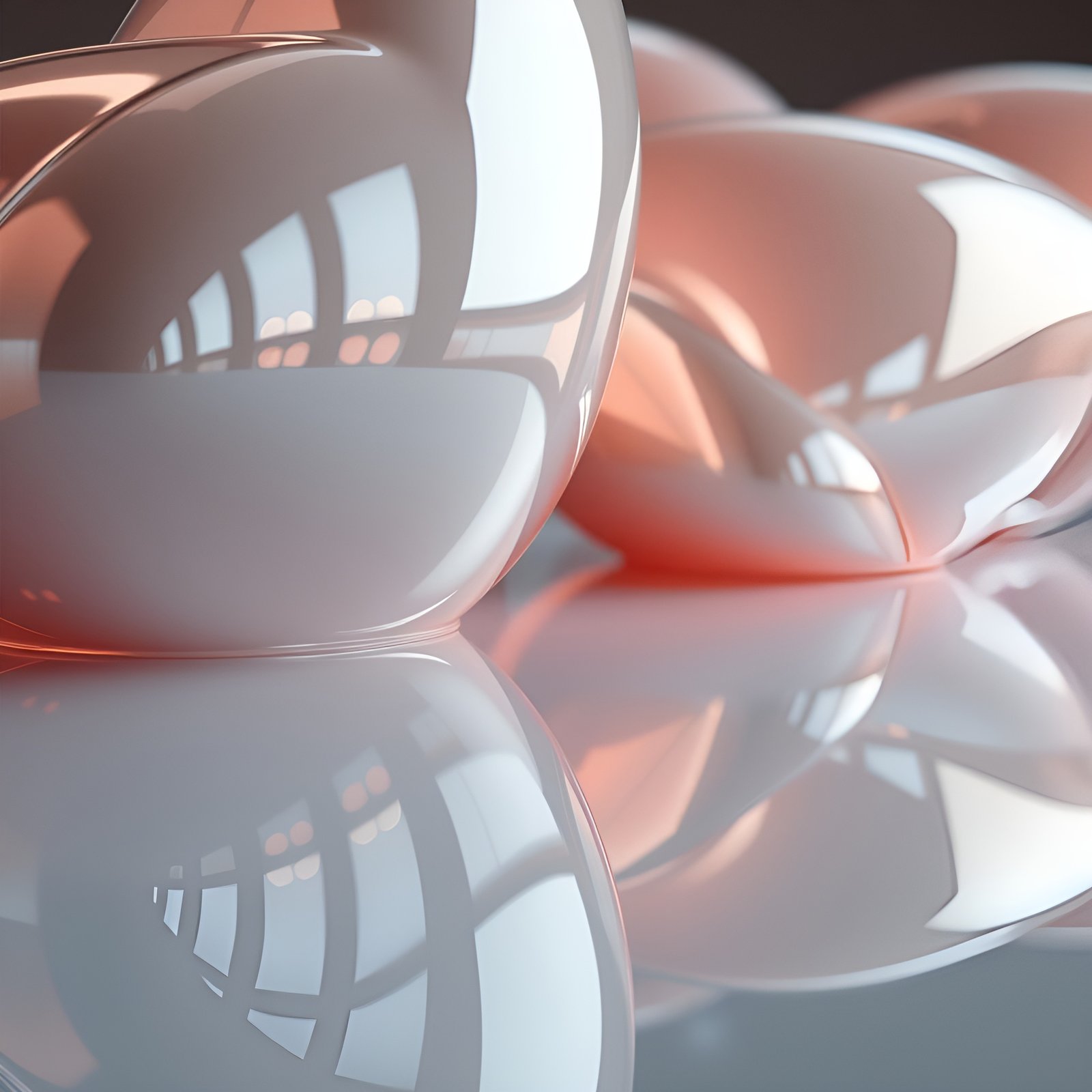 Peach white glossy blobs with window grid reflections in abstract art