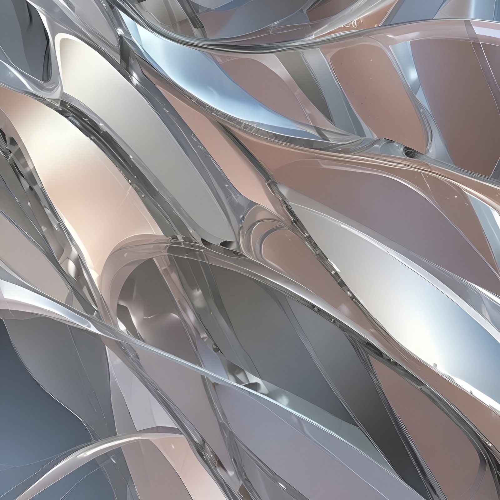 Silver and peach glass blades folded into sheets in abstract art