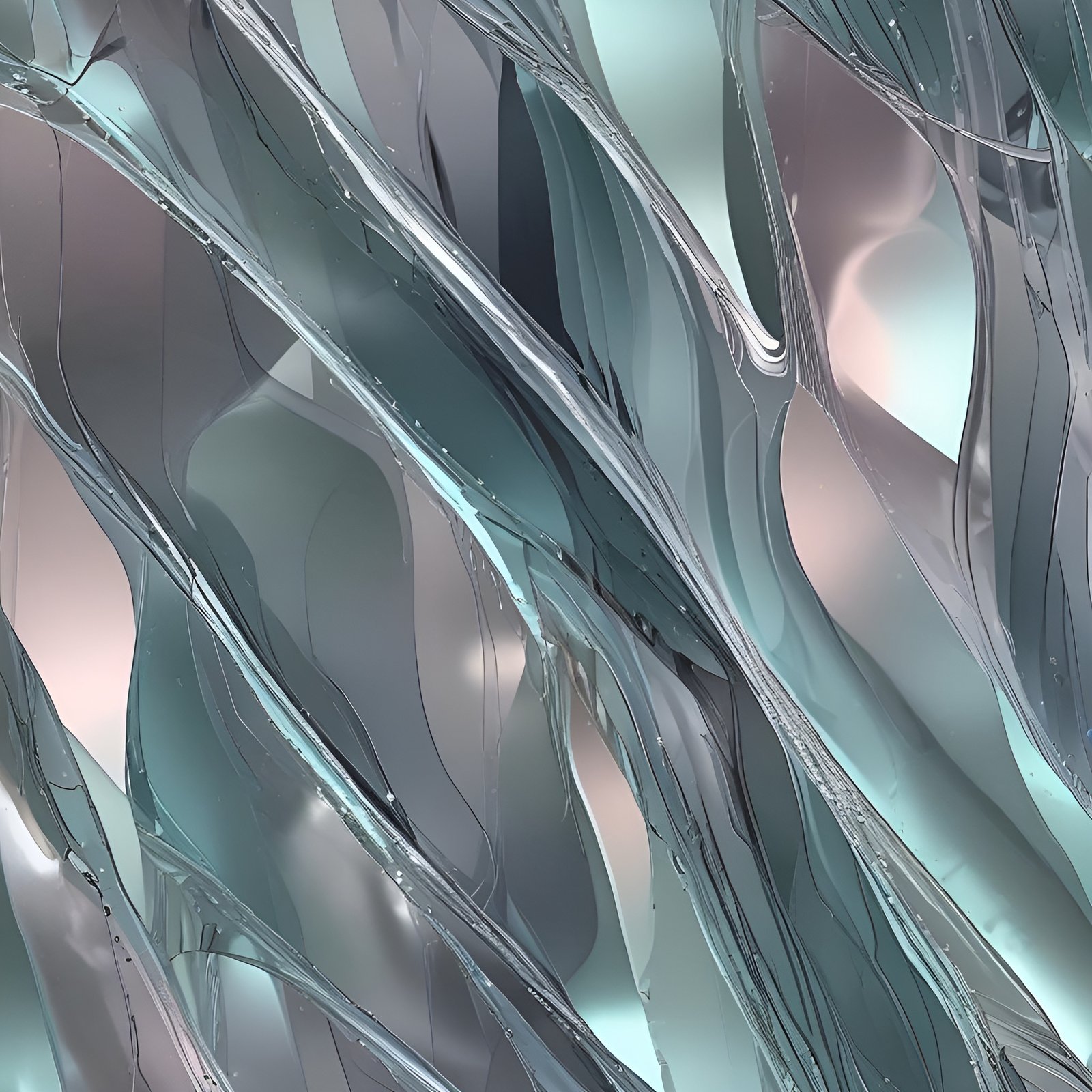 Smoky glass sheets in teal gray and pale pink in abstract art