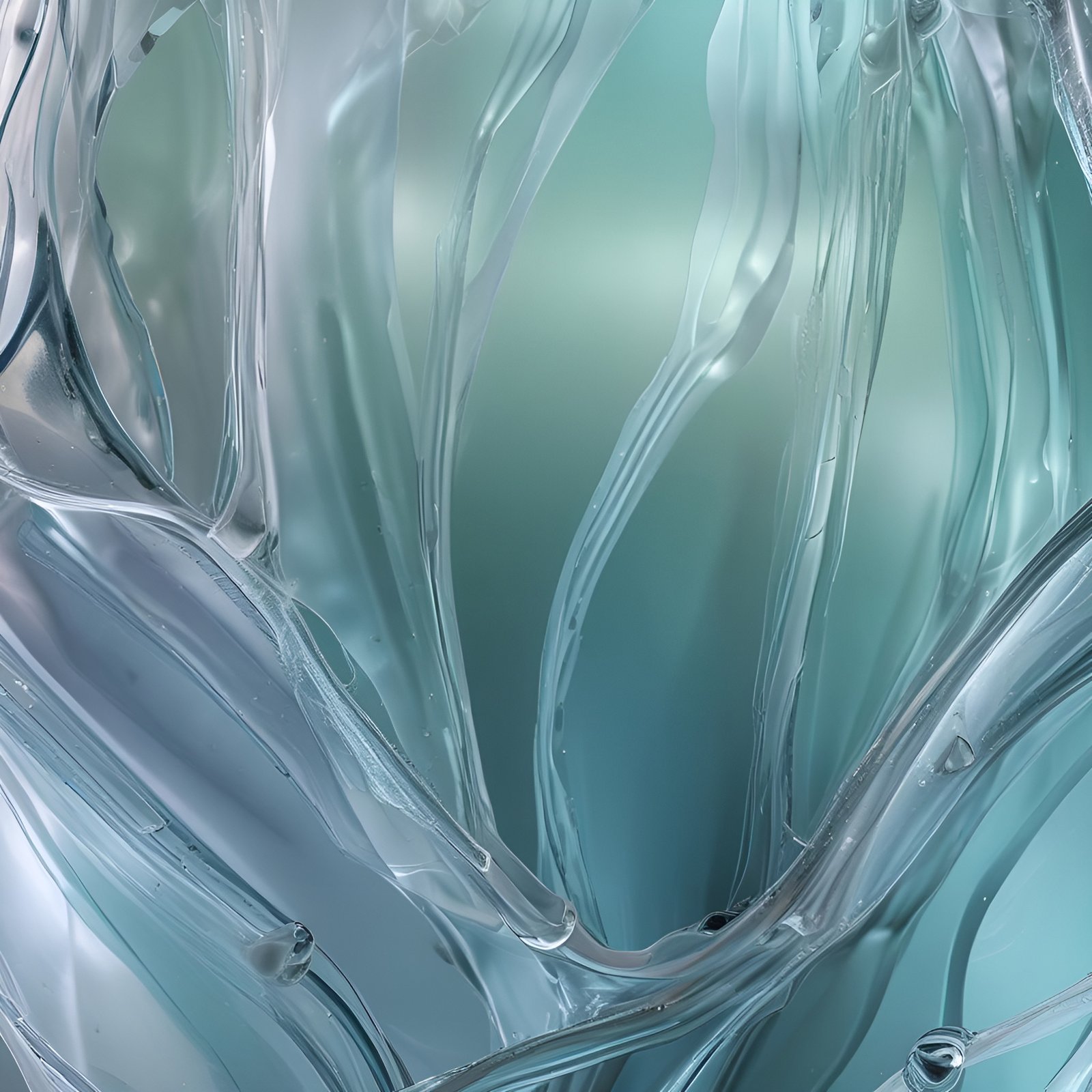 Teal aqua glass ribbons and droplets in abstract art