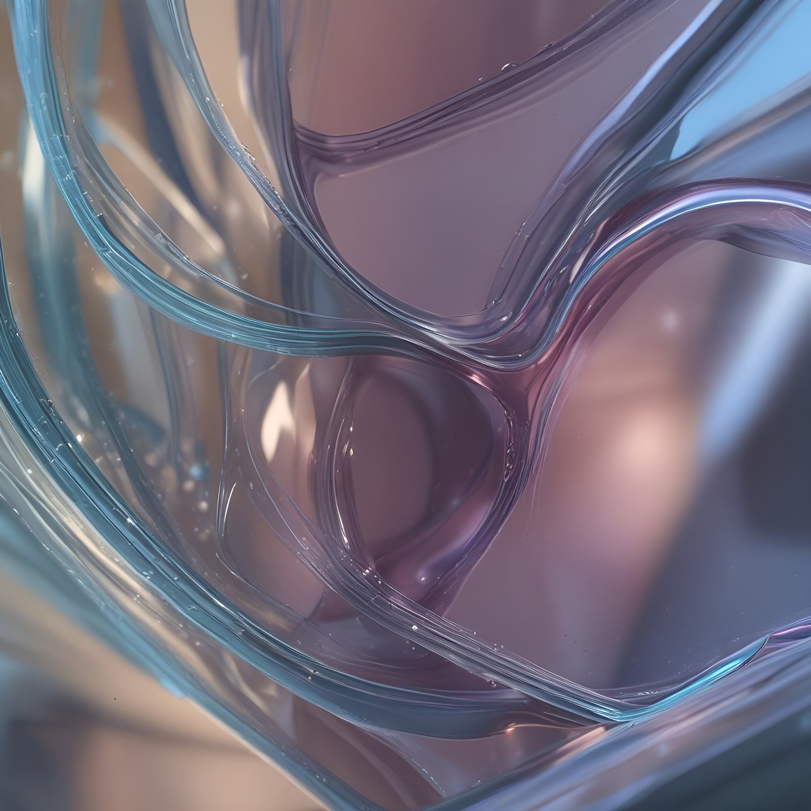 Teal and mauve glass ribbons with beige highlights in abstract art
