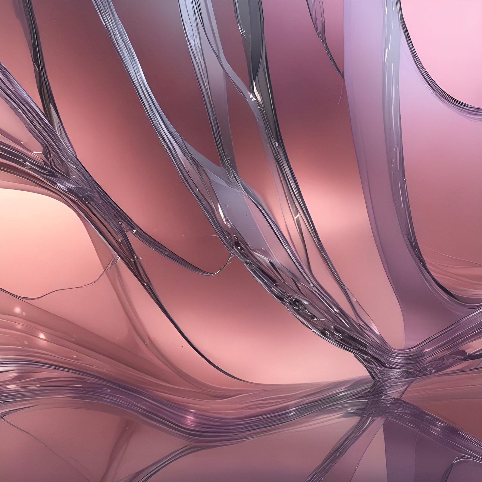 Thin glass strands over rose mauve and lilac in abstract art