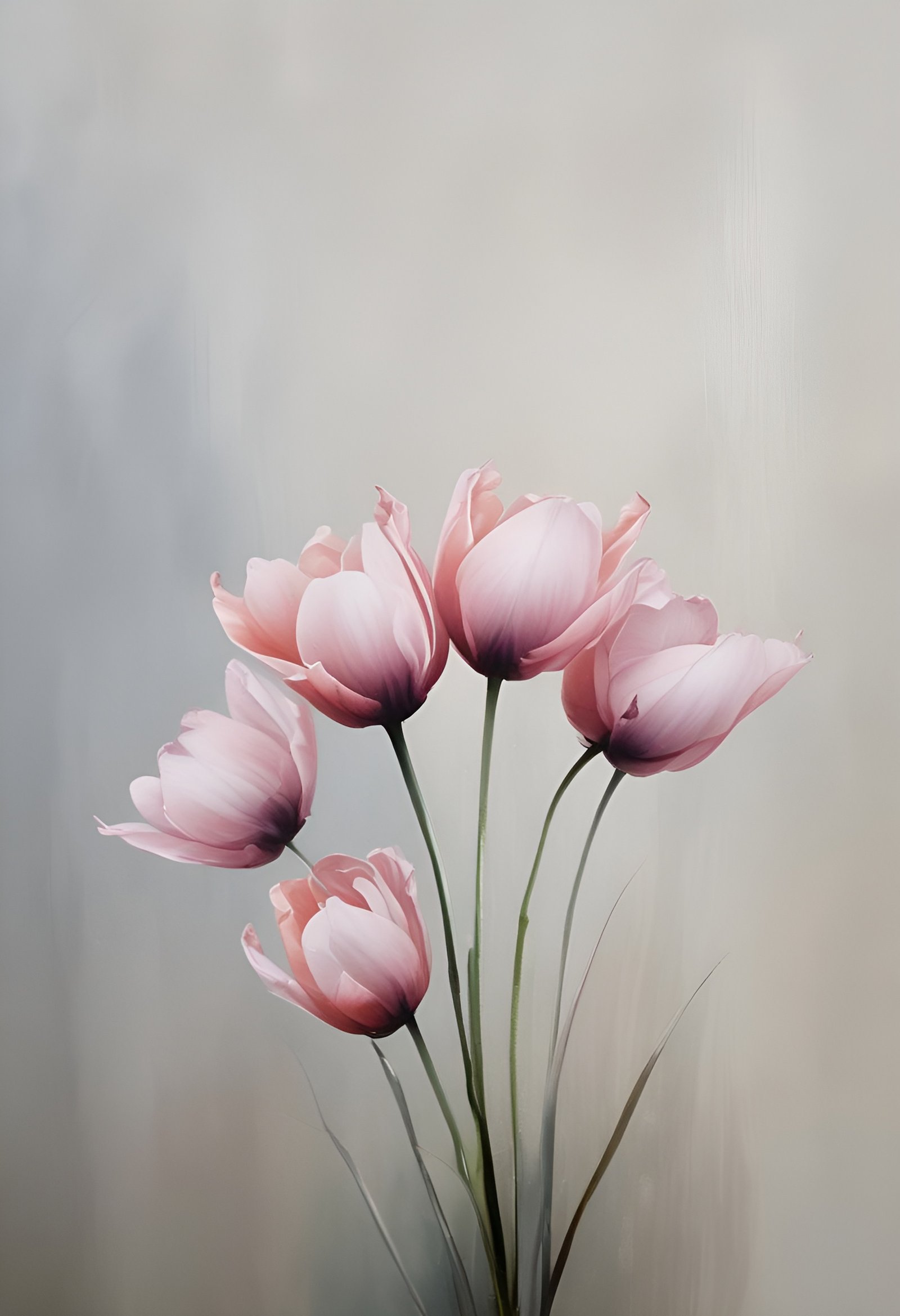 Elegant arrangement of soft pink tulips against neutral background in gentle light