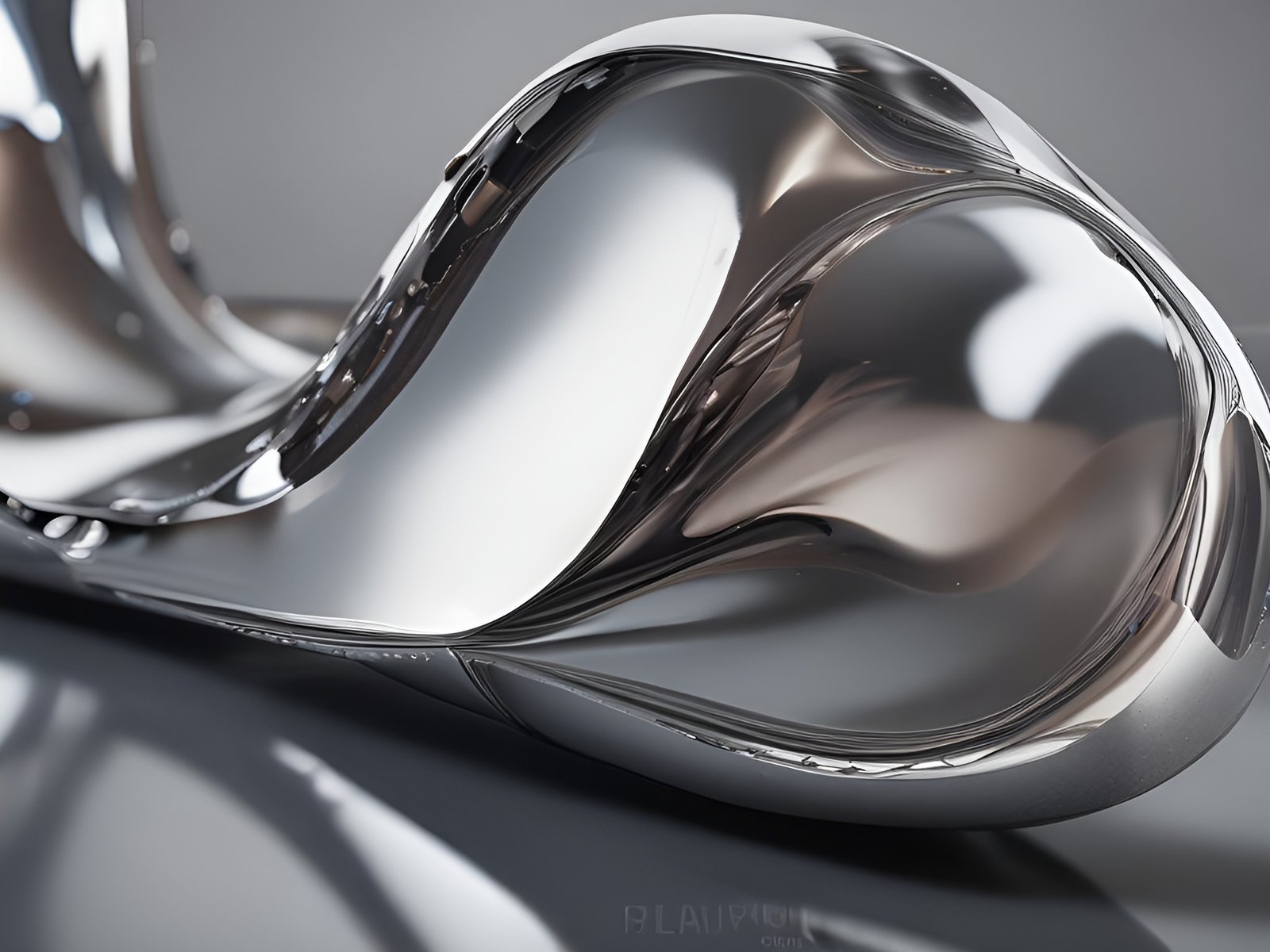 Abstract silver metallic wavy forms on gray background with reflections