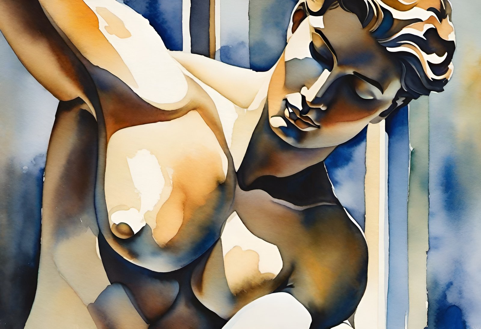 michelangelo inspired male figure in an abstract watercolor painting style