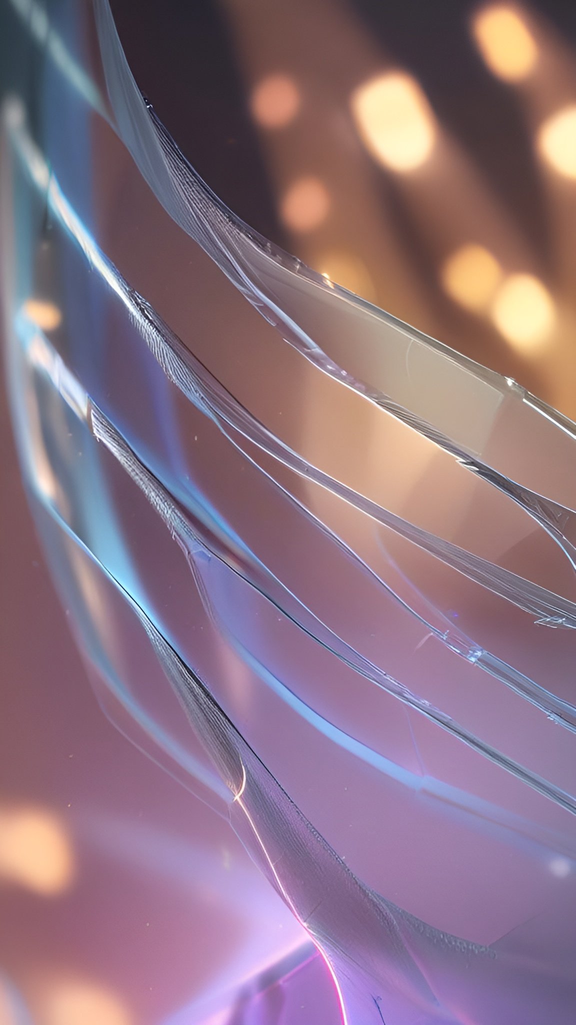 Abstract art with glass ribbon curves and warm bokeh