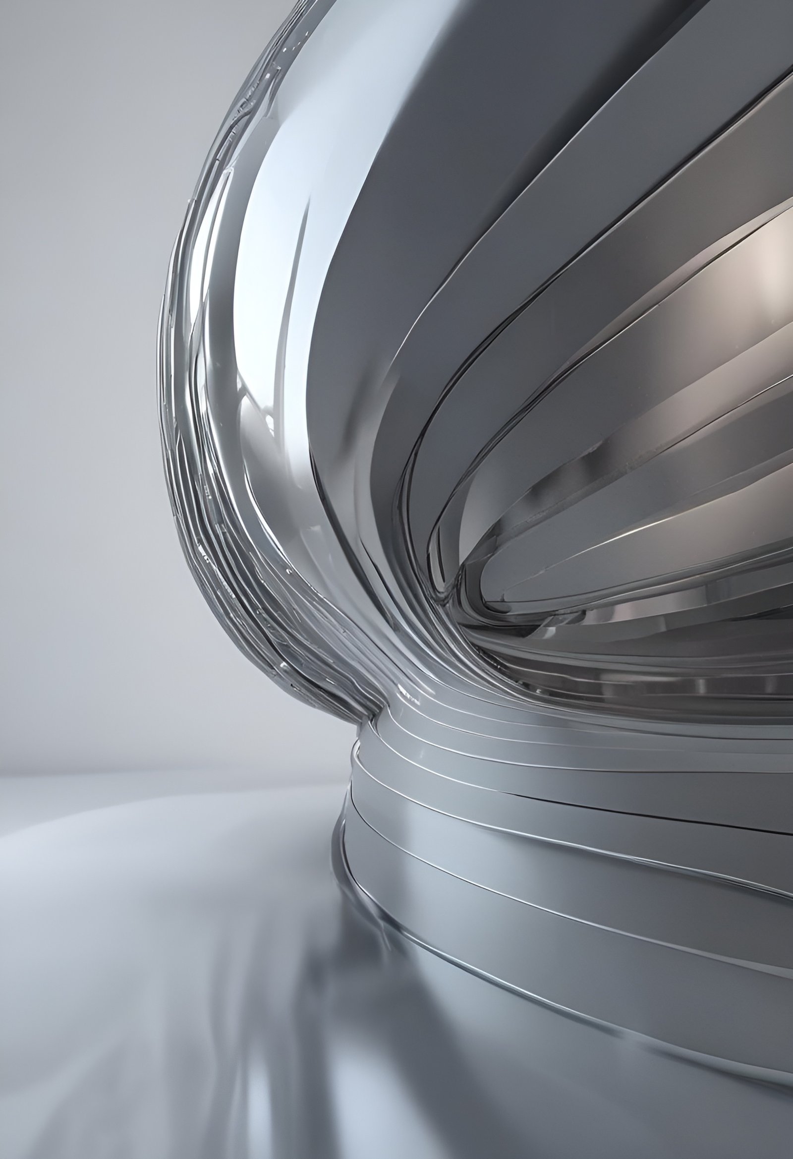 Abstract art metallic structure with twisted bands on a white background