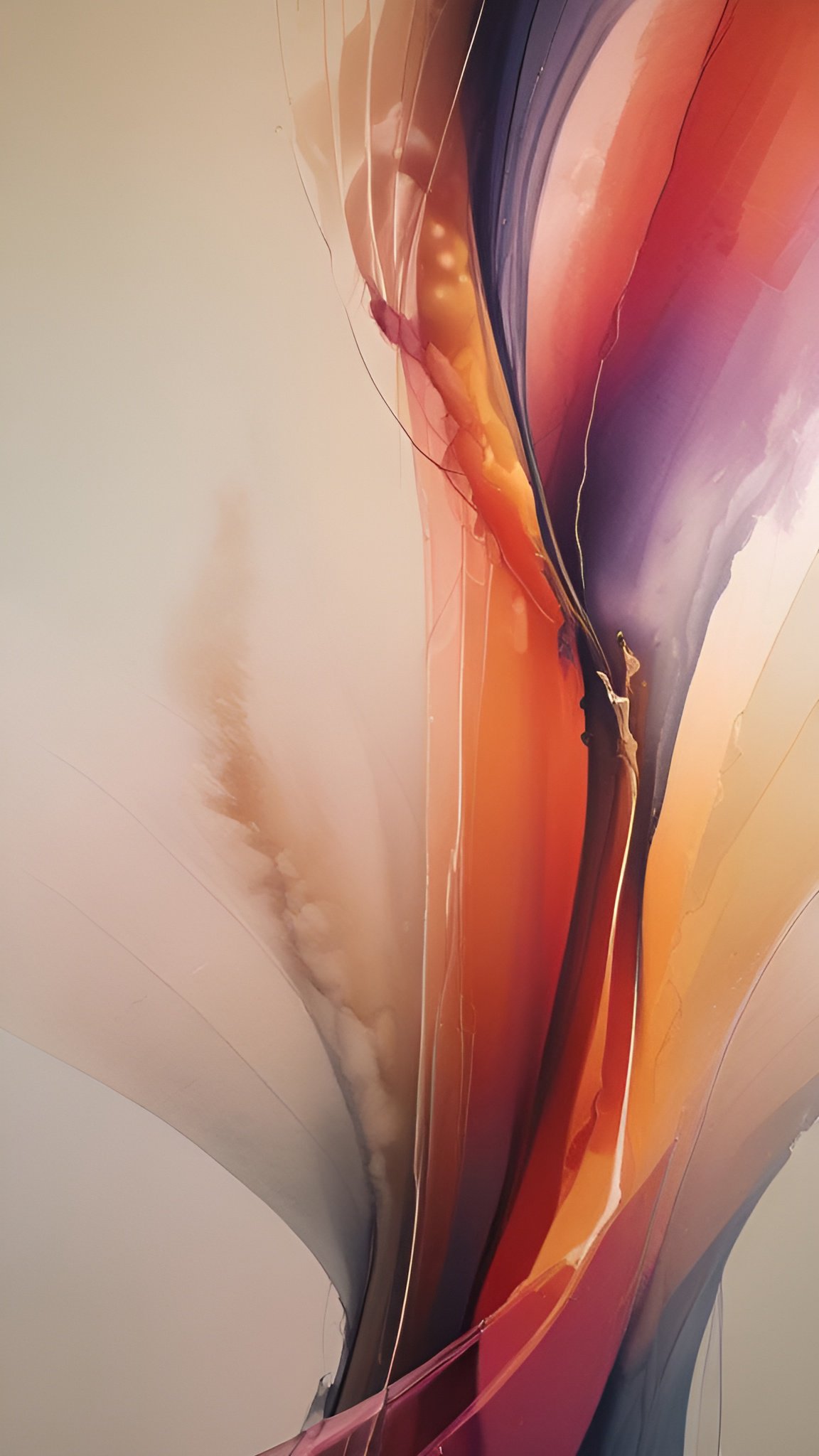 Abstract art with orange and purple paint ribbons