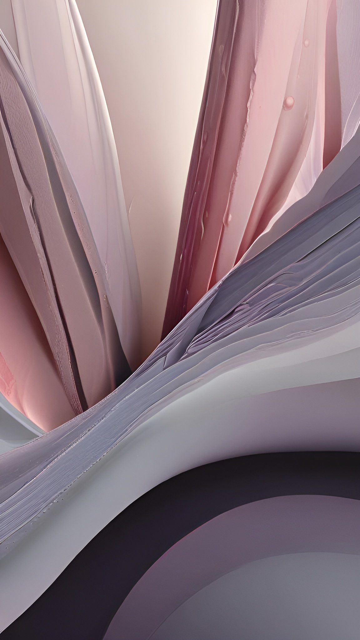 Abstract art with pink and gray paint folds in soft petal shapes