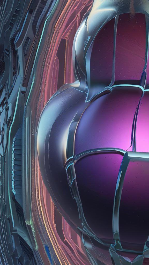 Abstract art with purple chrome panels and curved forms