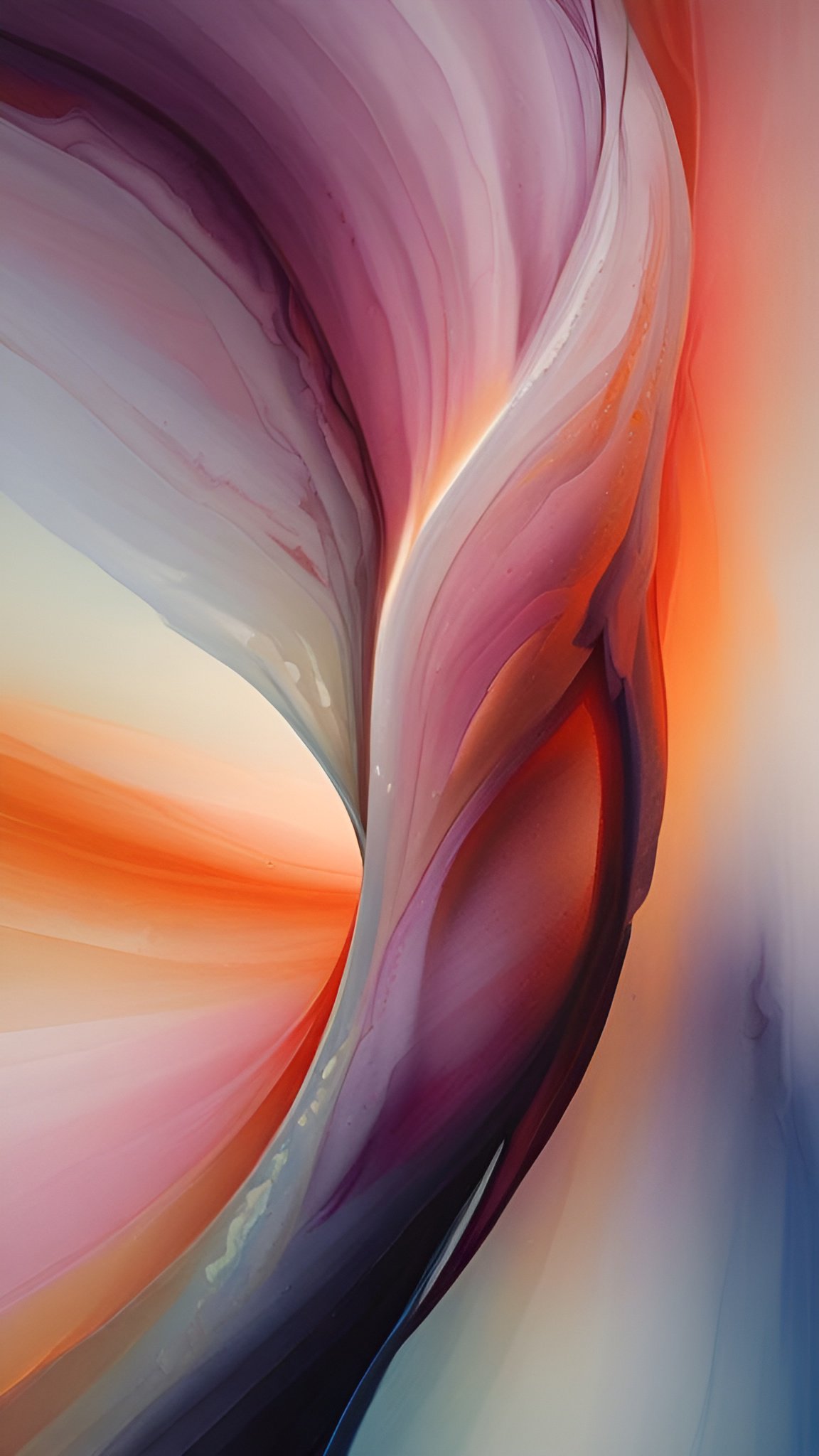 Abstract art with purple and orange swirl canyon wave shapes
