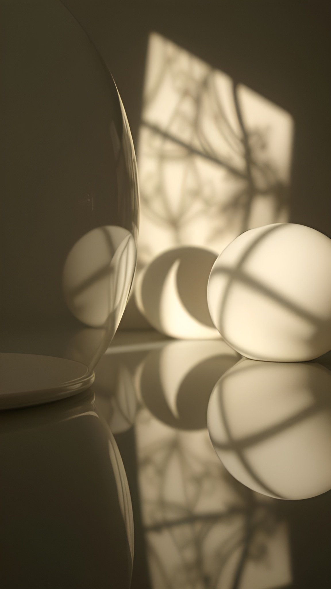 Window shadows of tree branches on a warm glowing modern interior