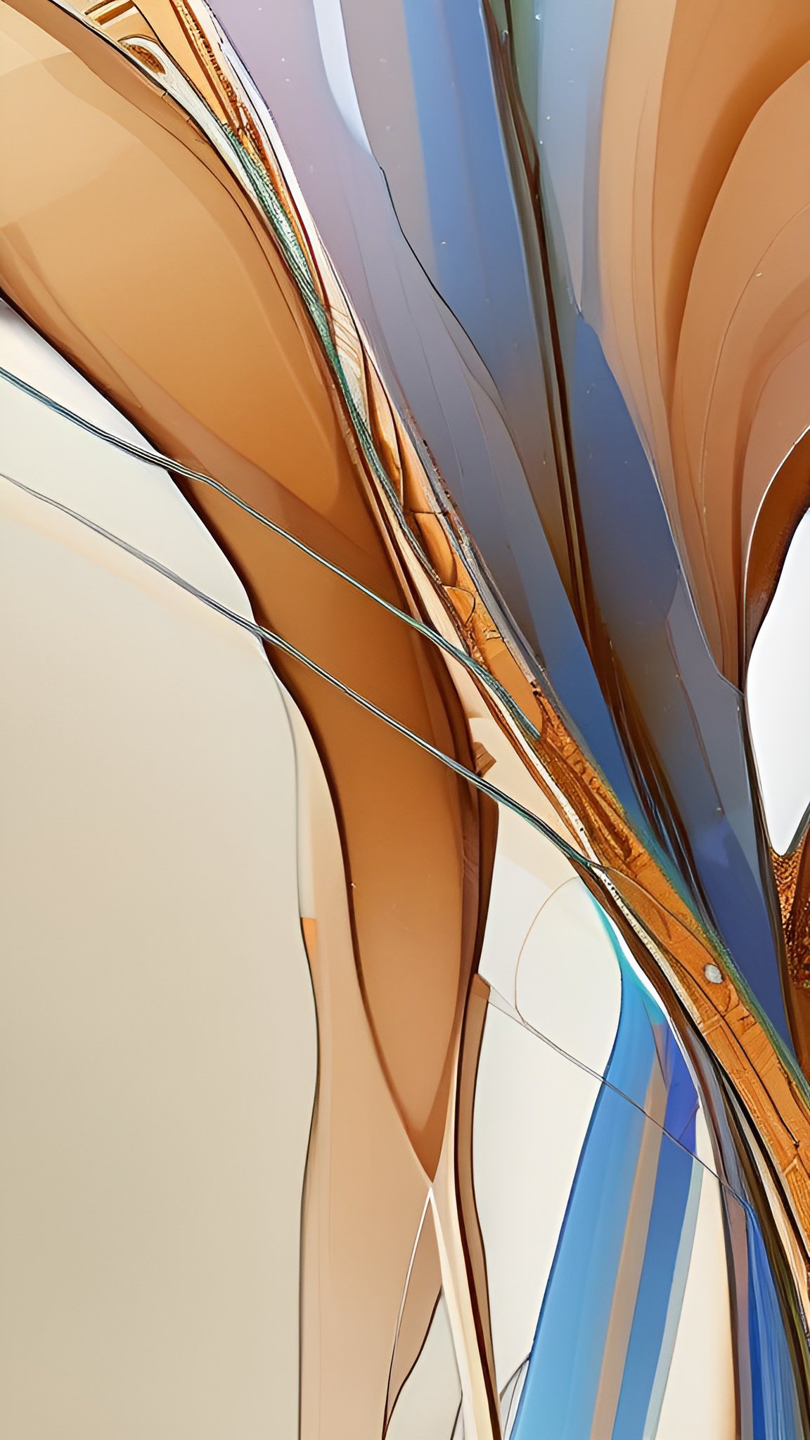 Modern abstract art with flowing curved shapes in blue beige and orange colors