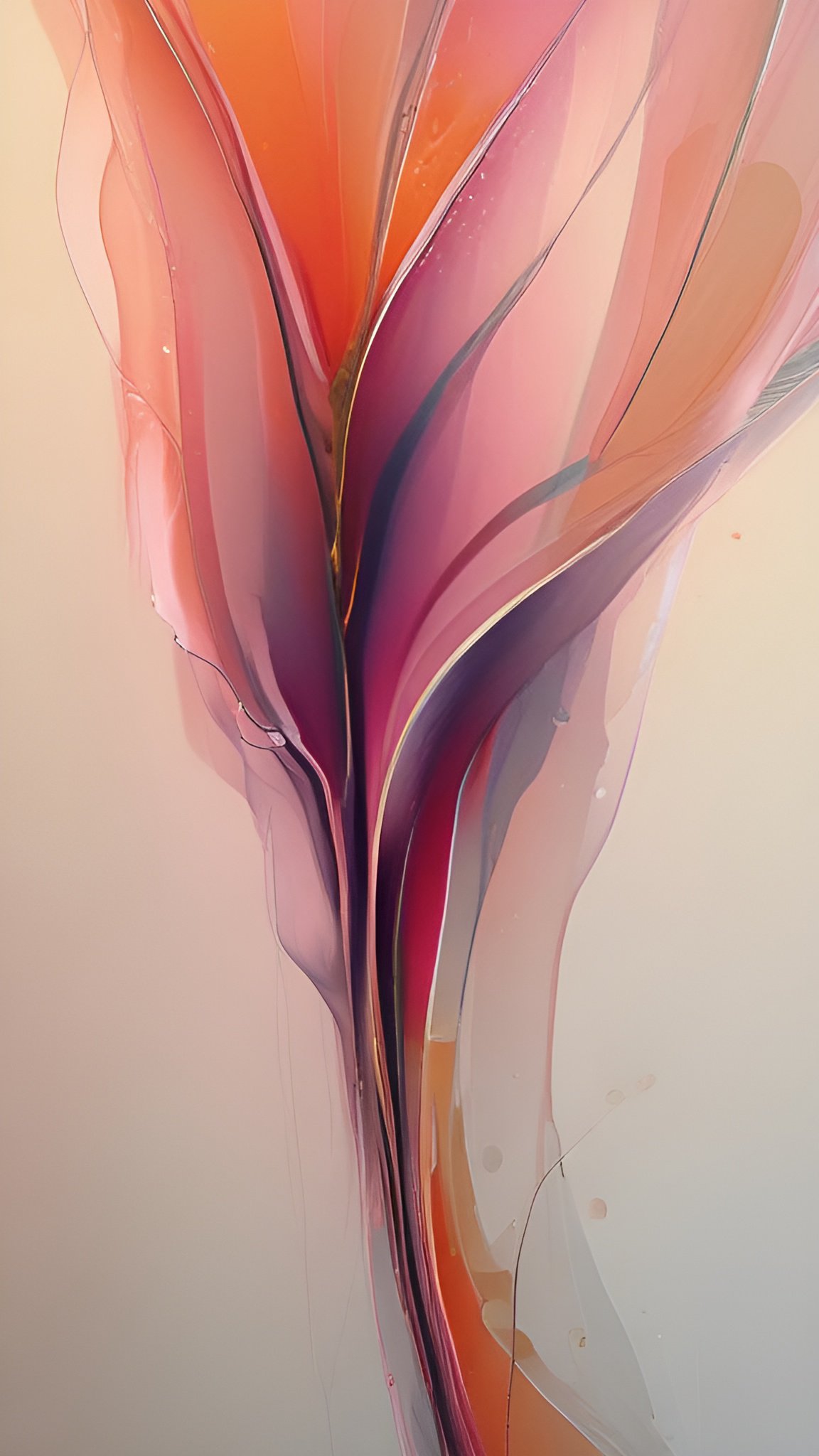 Abstract art with flowing pink orange and purple translucent fluid forms