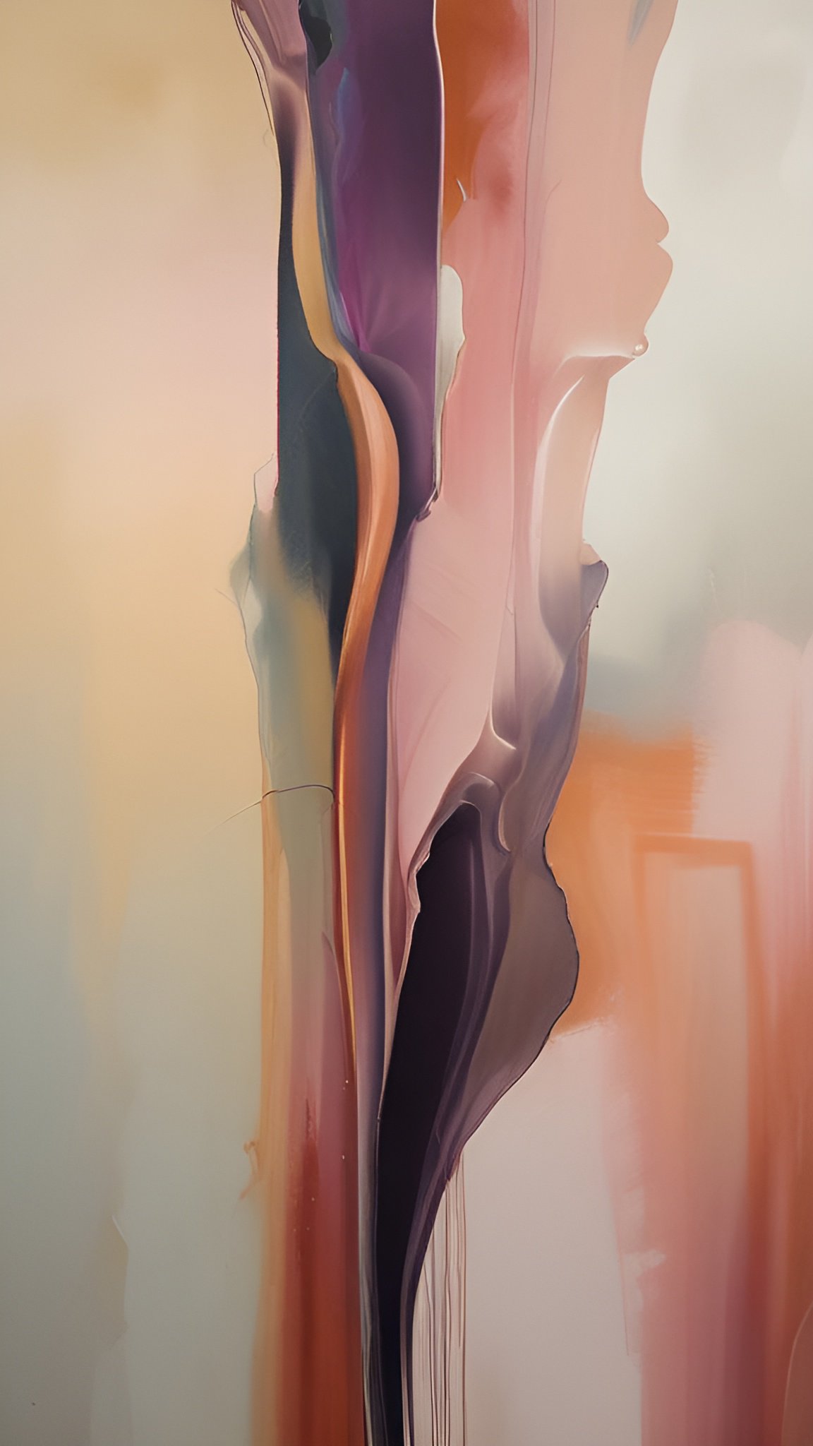 Abstract art fluid pour painting showing swirling purple pink and orange colors
