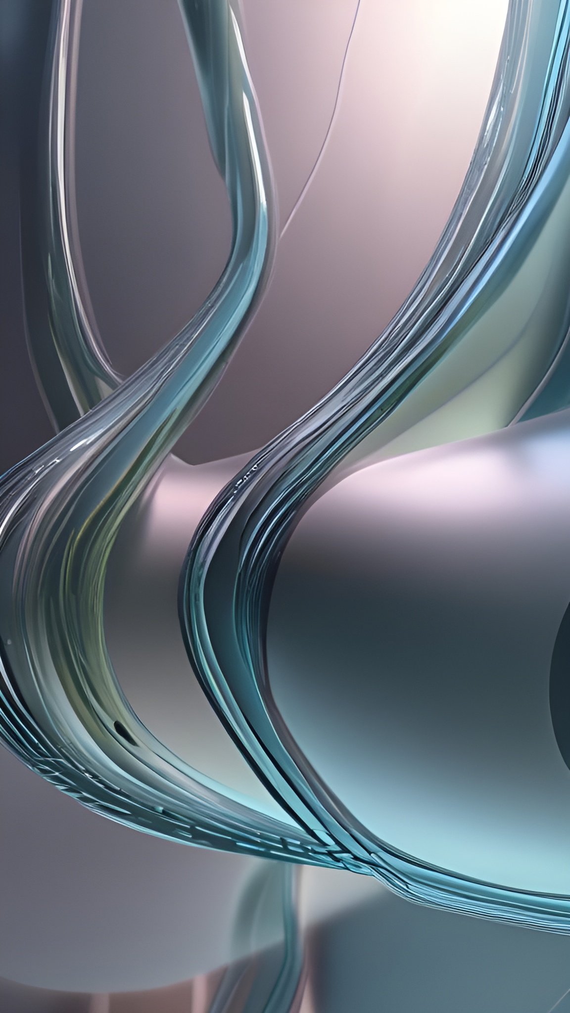 Abstract art with flowing translucent blue glass like curves and reflections