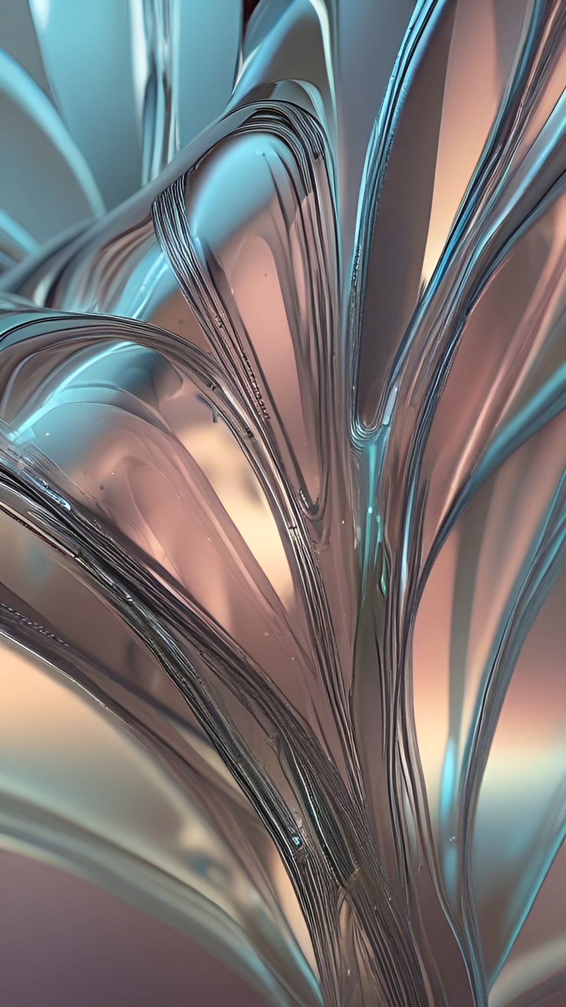 Abstract art with flowing shiny metallic blue and pink curved forms