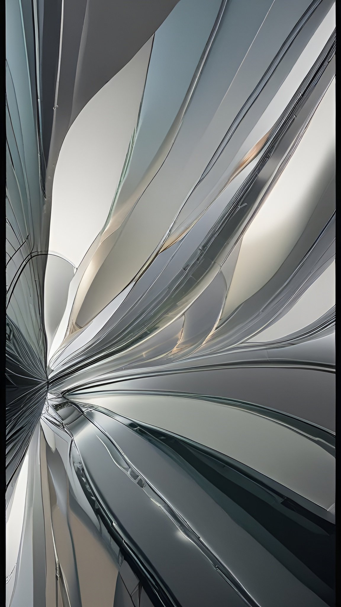 Abstract art with silver metallic curved flowing forms