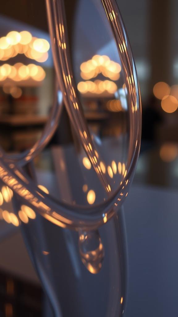 Creative photograph with reflective glass abstract art forms and warm bokeh lights