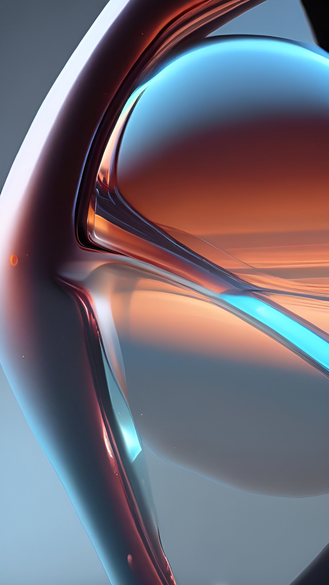 Abstract art of smooth glossy 3D curves in cyan copper orange and steel blue