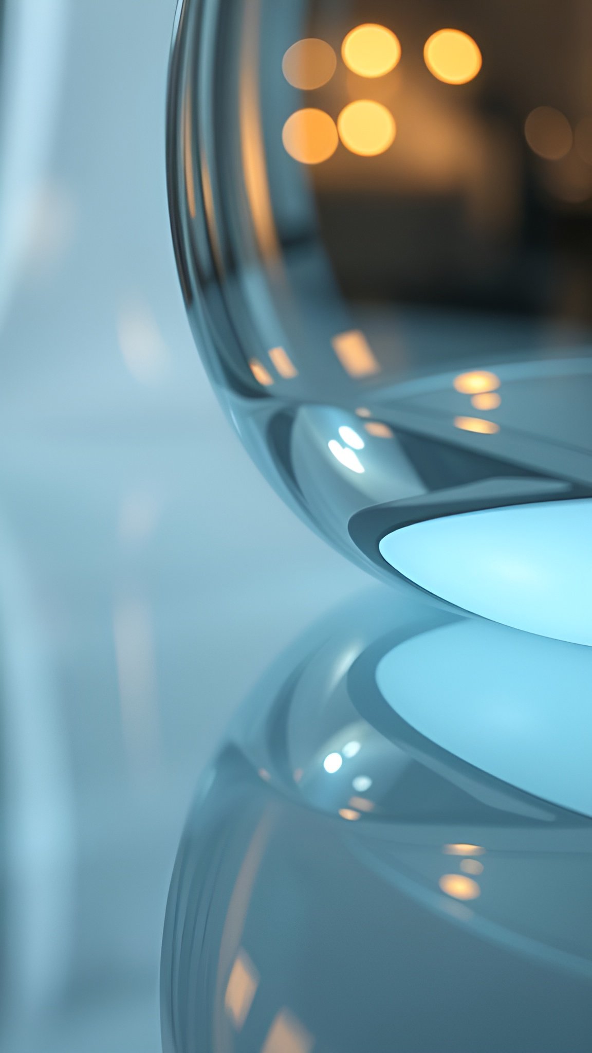 Twisted chrome sculpture glowing with warm orange light against dark background