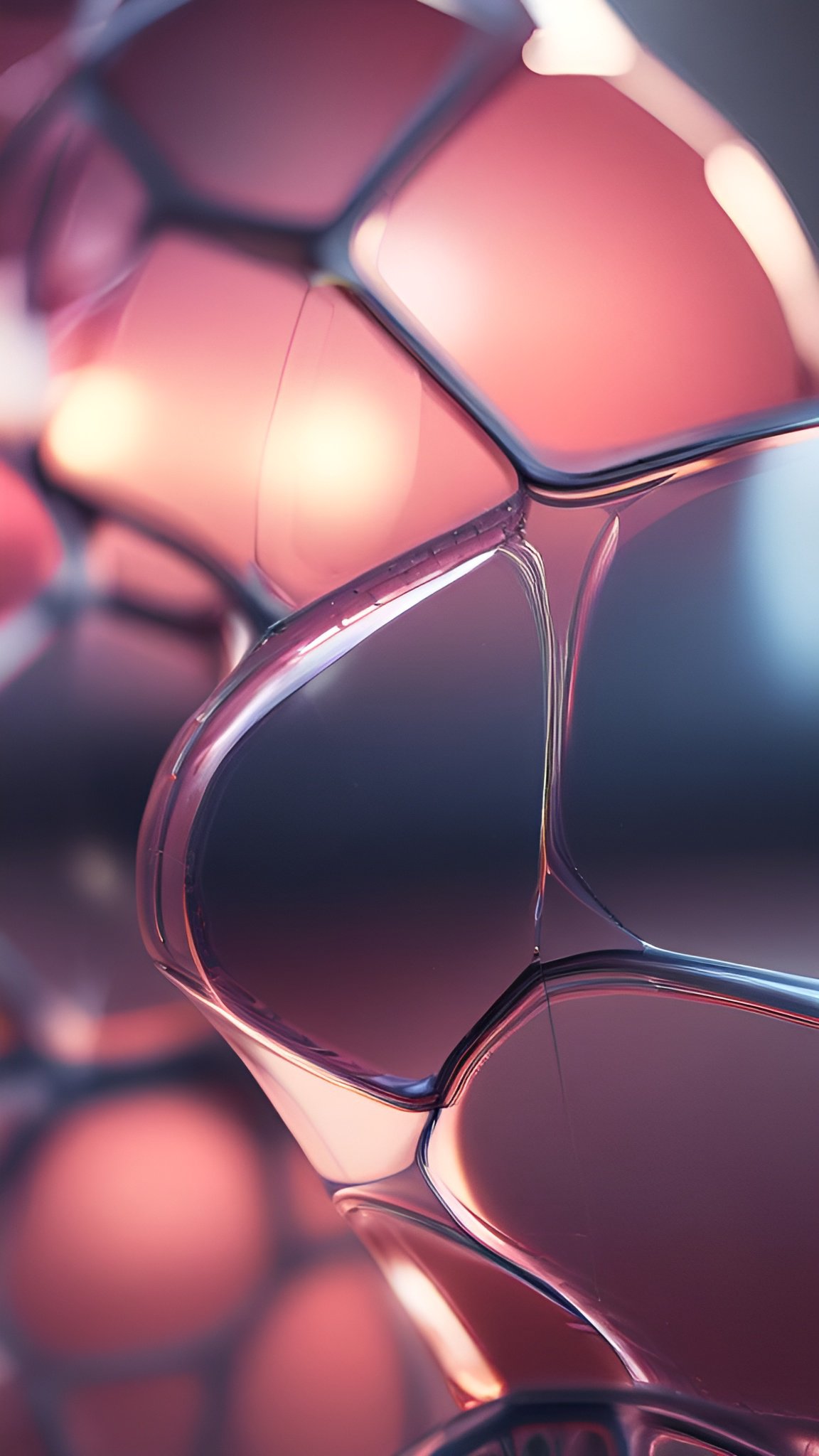 A 3d poster art of glossy pink and mauve hexagonal glass cells with soft highlights