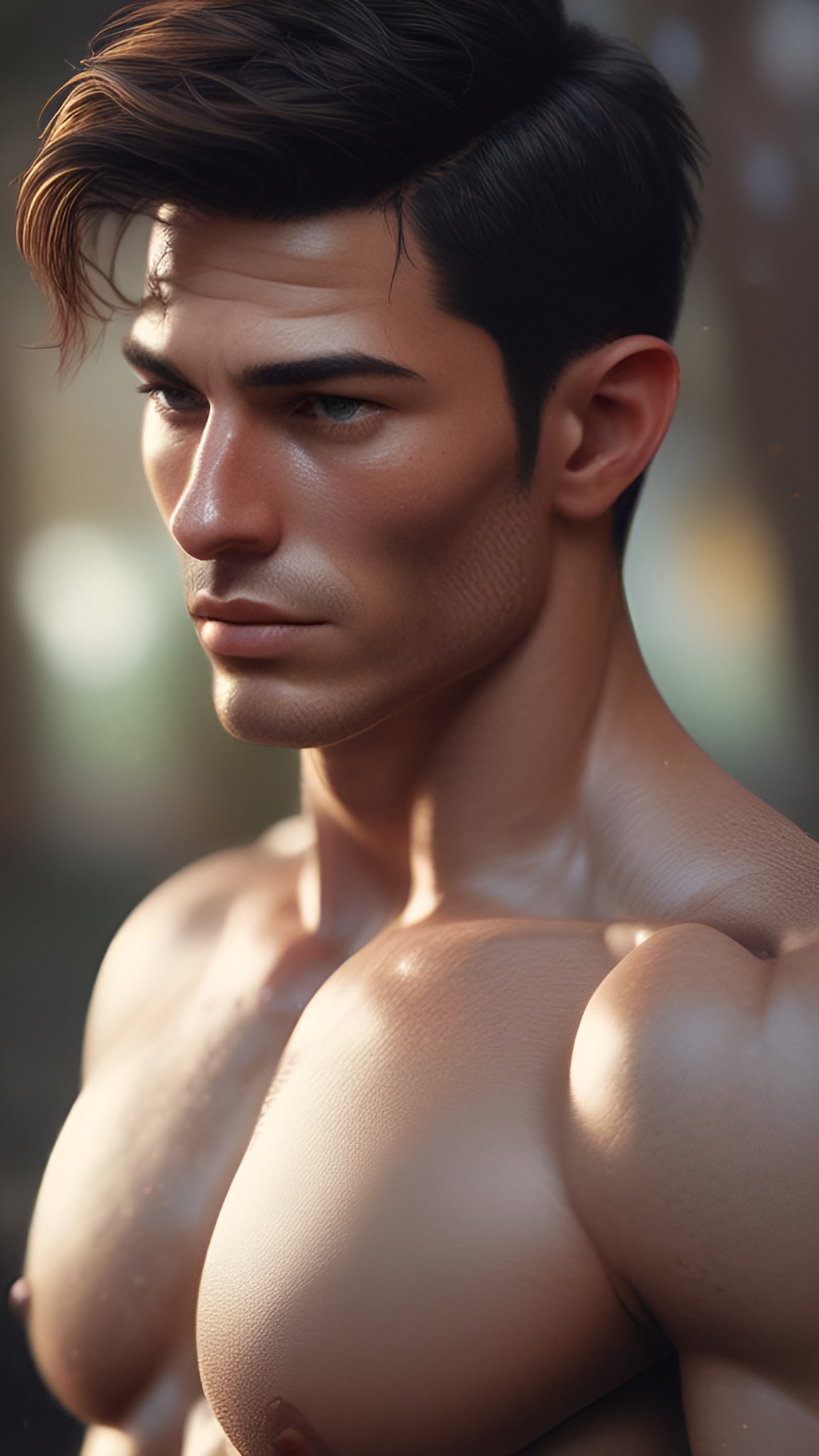  A handsome muscular shirtless man closeup