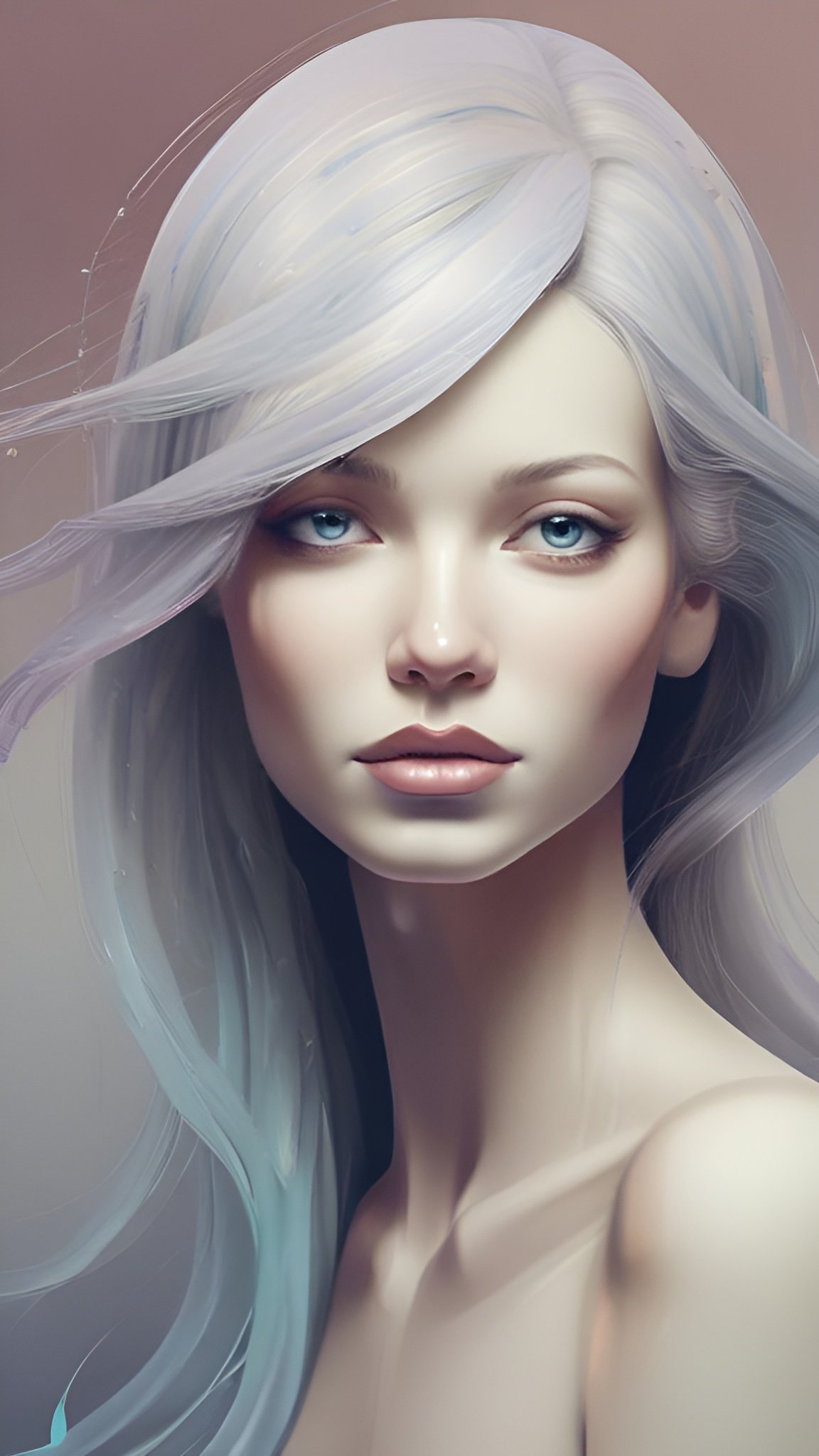 A painting of a woman in a close portrait with blue eyes in soft light