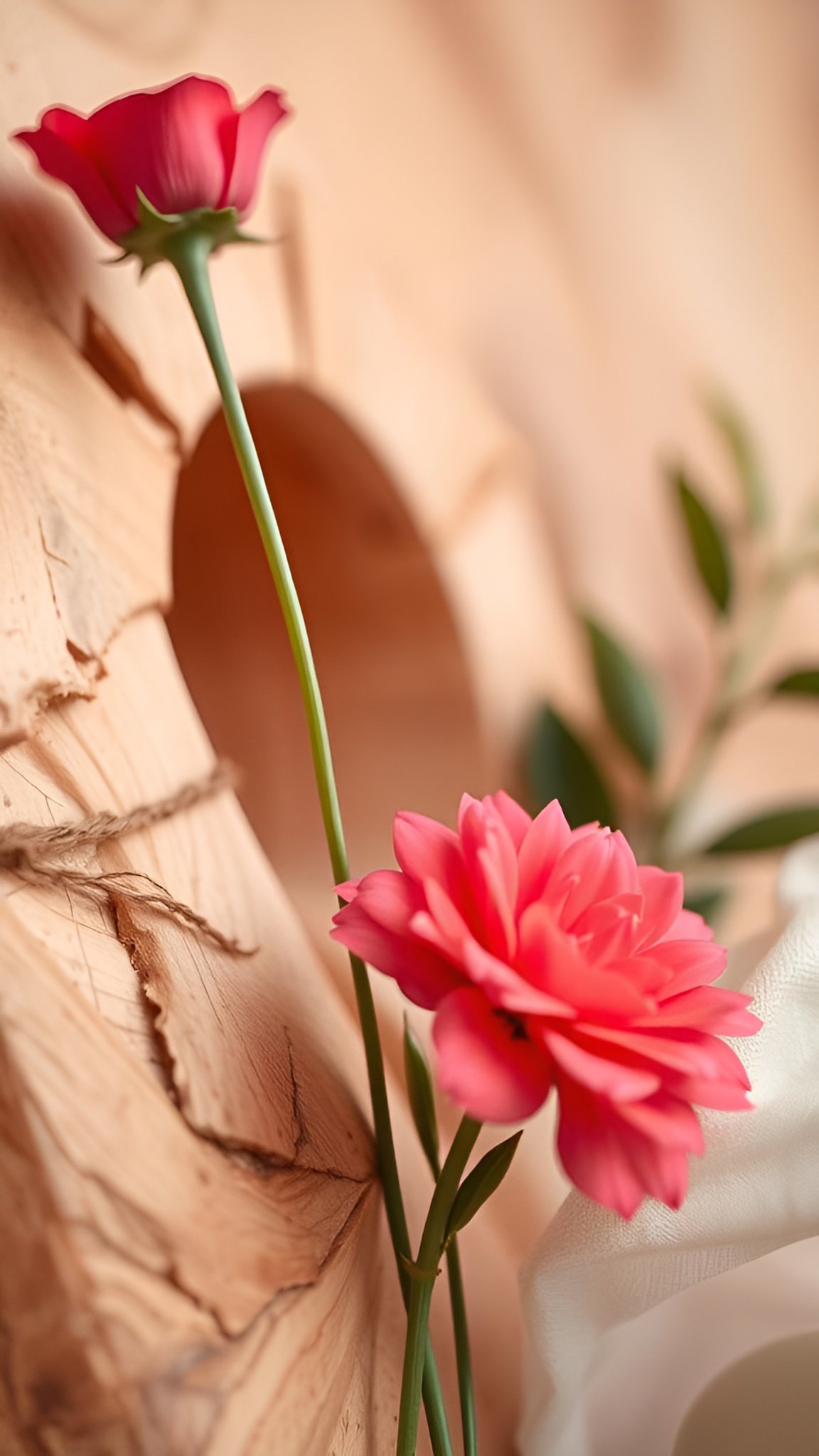 Delicate pink roses on textured stone in warm soft light with gentle shadows