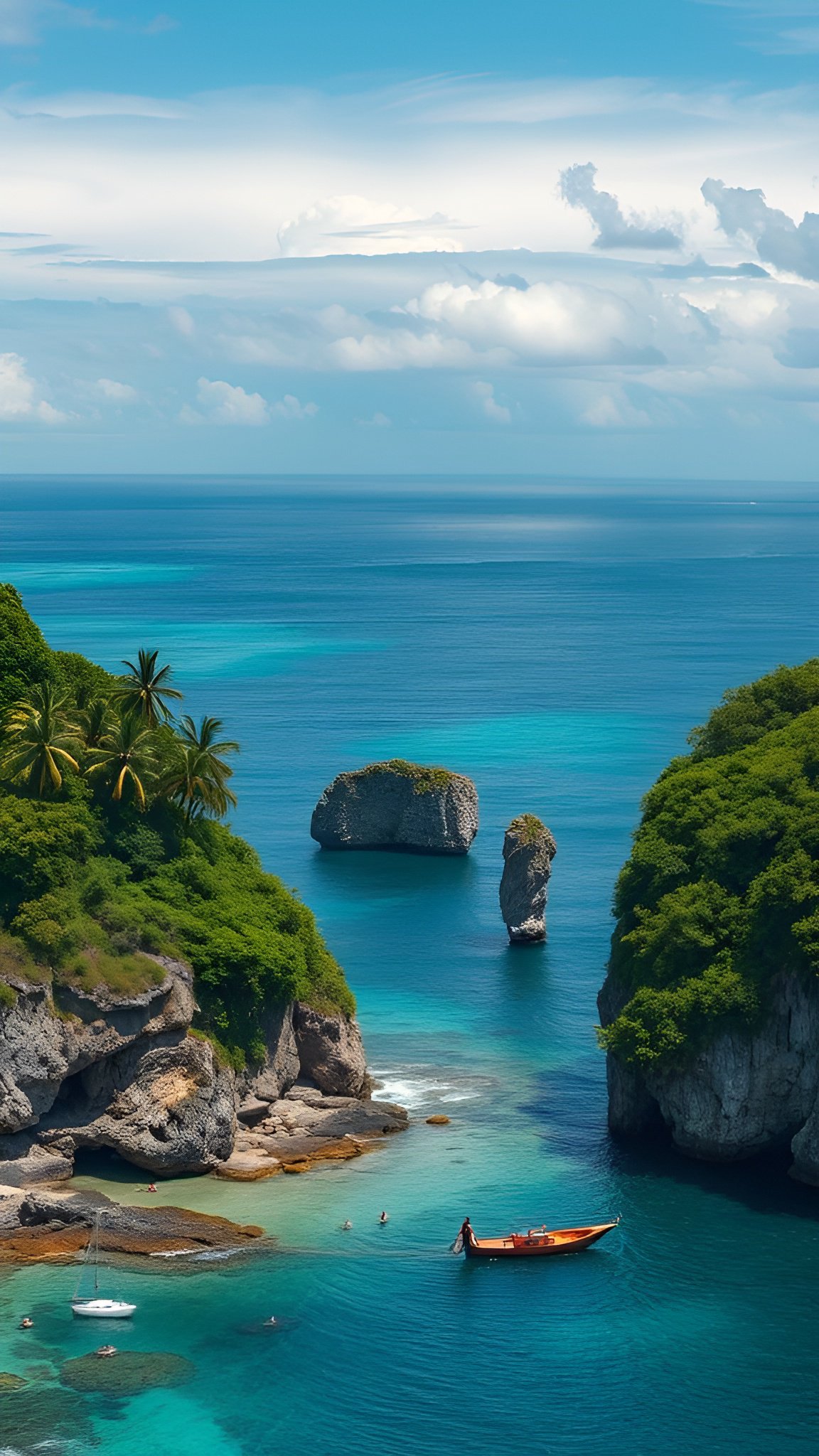 Stunning tropical lagoon with rock formations, turquoise water and lush greenery