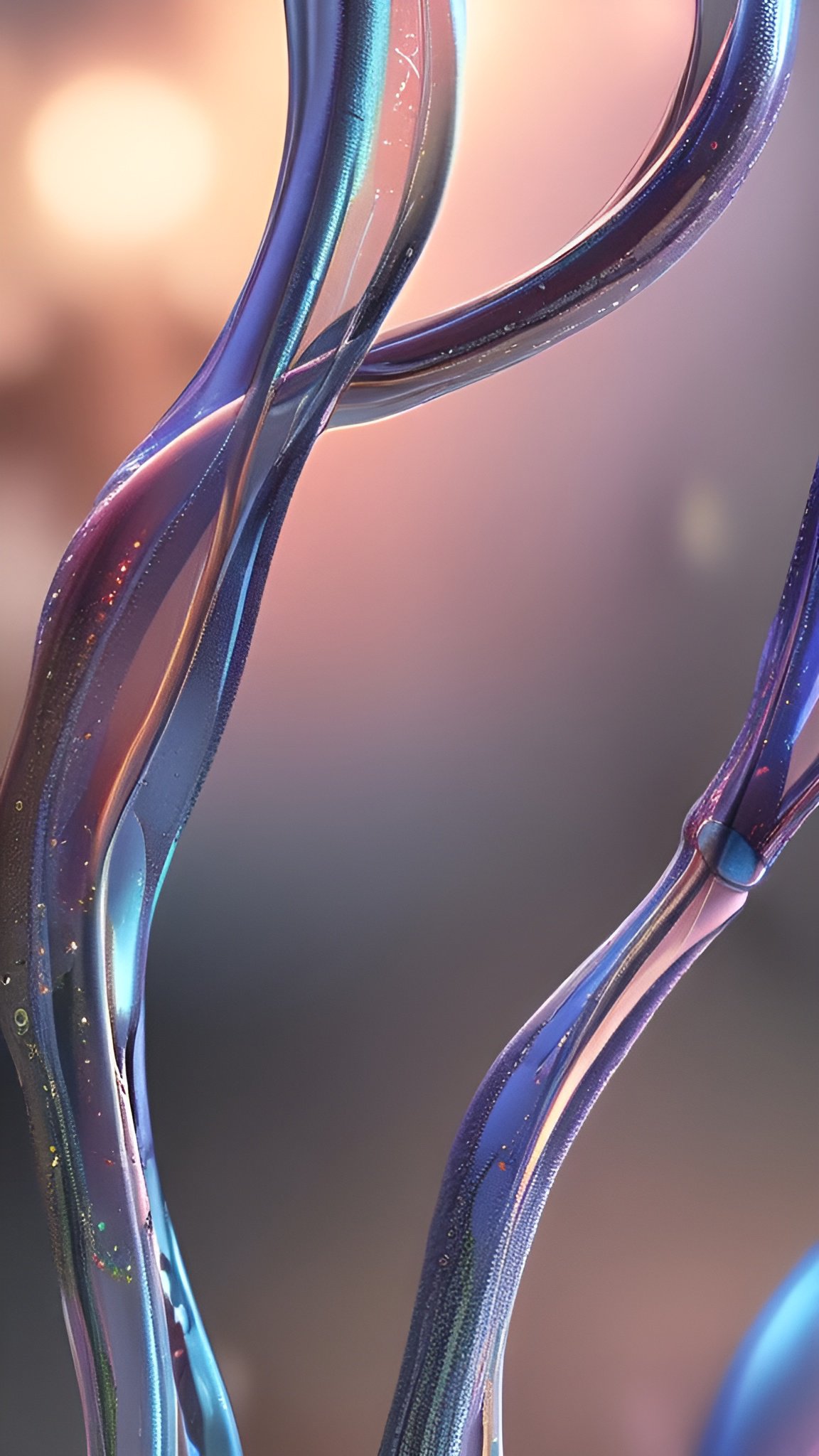 Abstract art of twisted glossy tubes in purple blue and rose gold